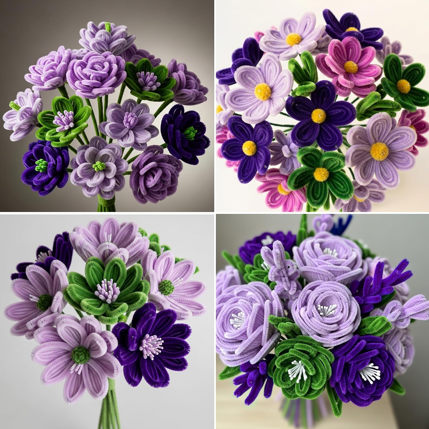 Detalle 2 de Caydo Purple Pipe Cleaners for Flowers, 200 Chenille Stems, 12-Inch