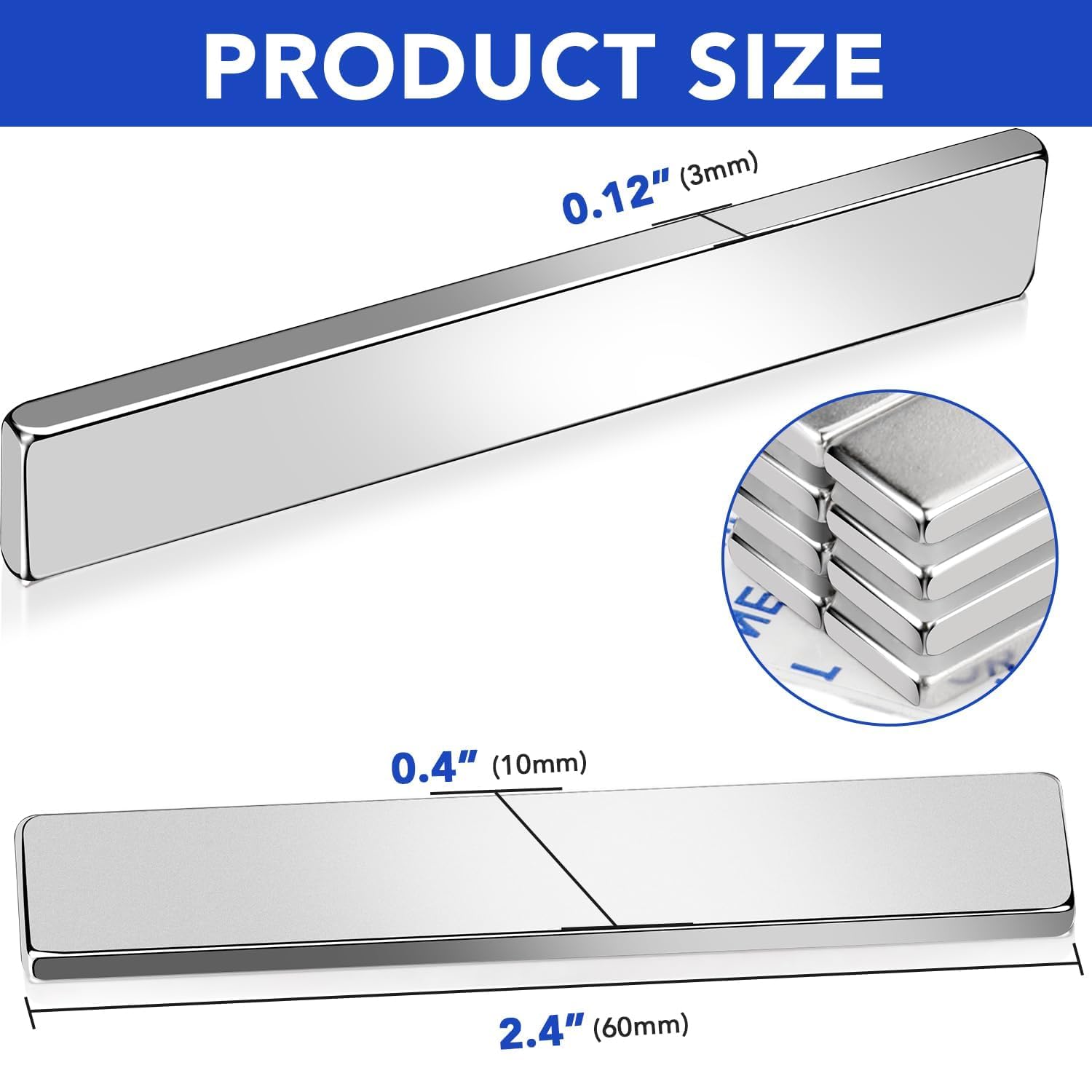 Detalle 2 de MIKEDE 25 Neodymium Bar Magnets, 60 x 10 x 3 mm with Adhesive Backing