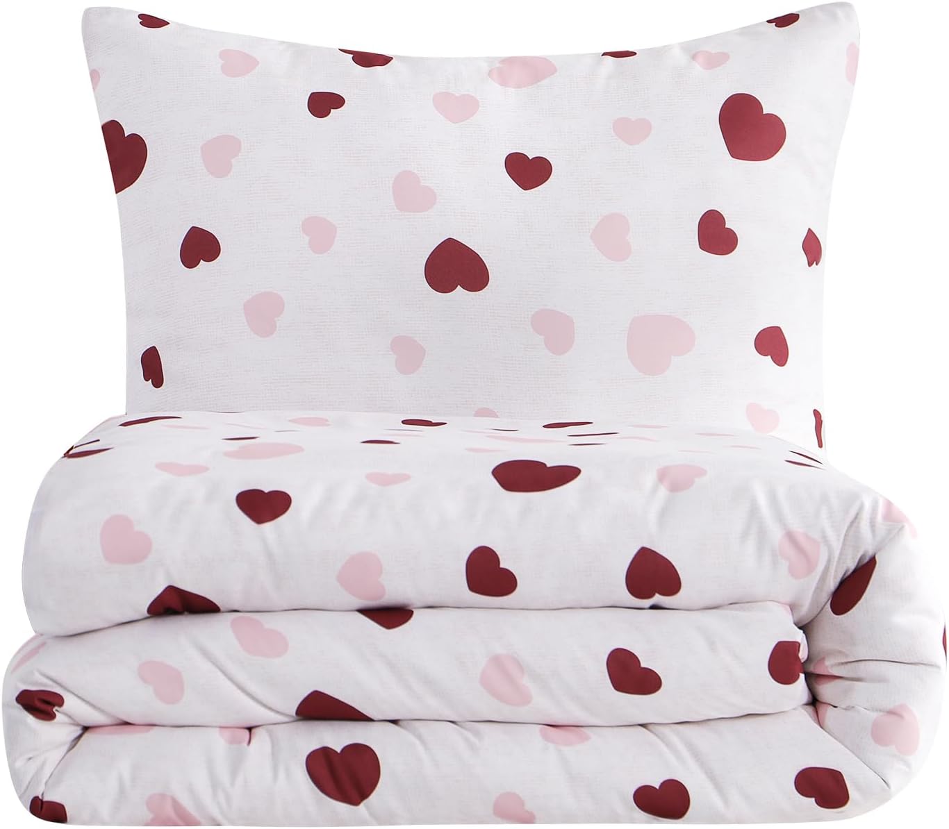 Thumbnail 6 de Aisbo Bettwäsche-Set 155x220 mit Herzen (Rosa/Rot) und Kissenbezug 80x80 aus Mikrofaser