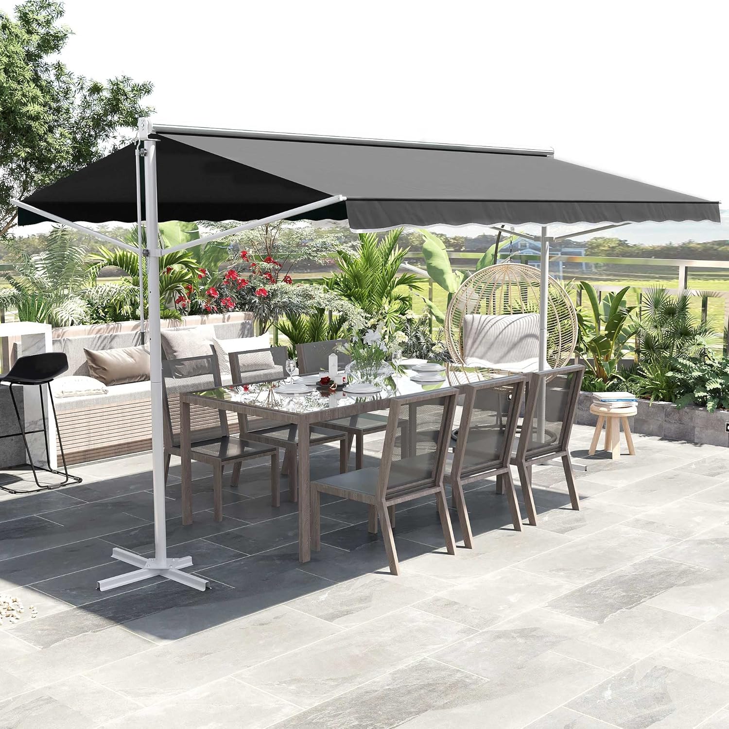 Thumbnail 1 de Outsunny Store Double Pente 4 x 3 m – Store banne double pente rétractable, inclinable et résistante, blanc époxy