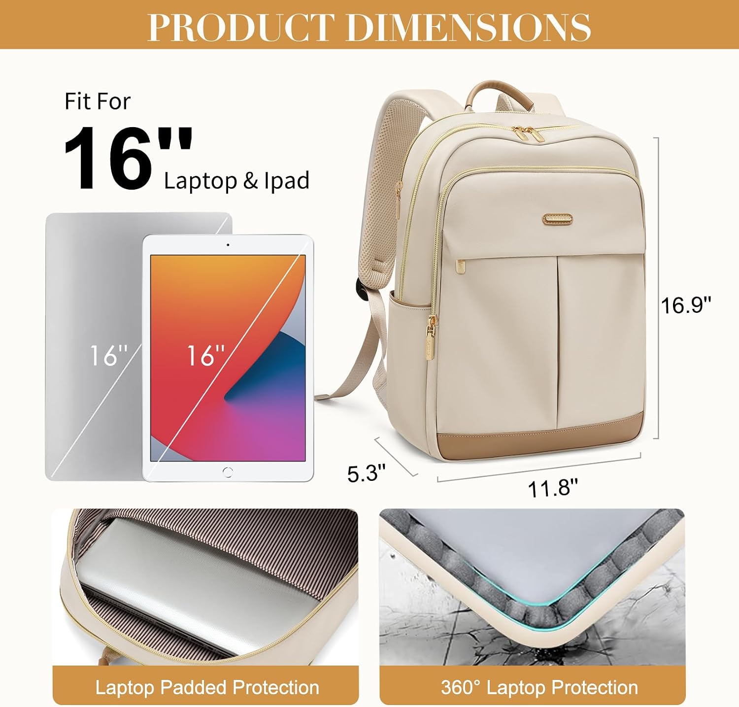 Detalle de VNINE Women's 16-Inch Laptop Travel Backpack: Durable, Waterproof, Everyday Work & Study Rucksack