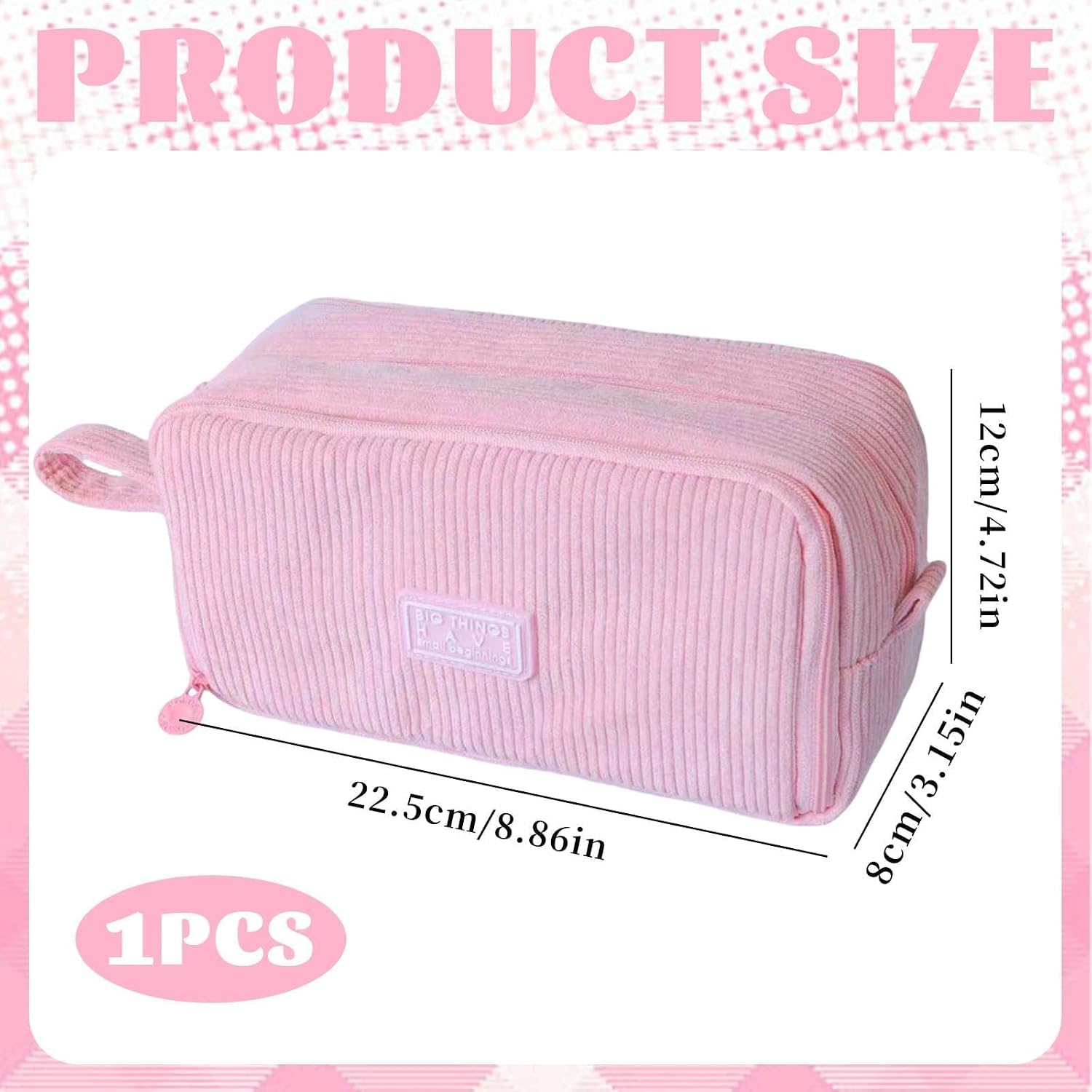Detalle 2 de Touosy Federmäppchen aus Cord-Stoff – Großes Cord-Mäppchen mit 3 Fächern, Unisex, rosa