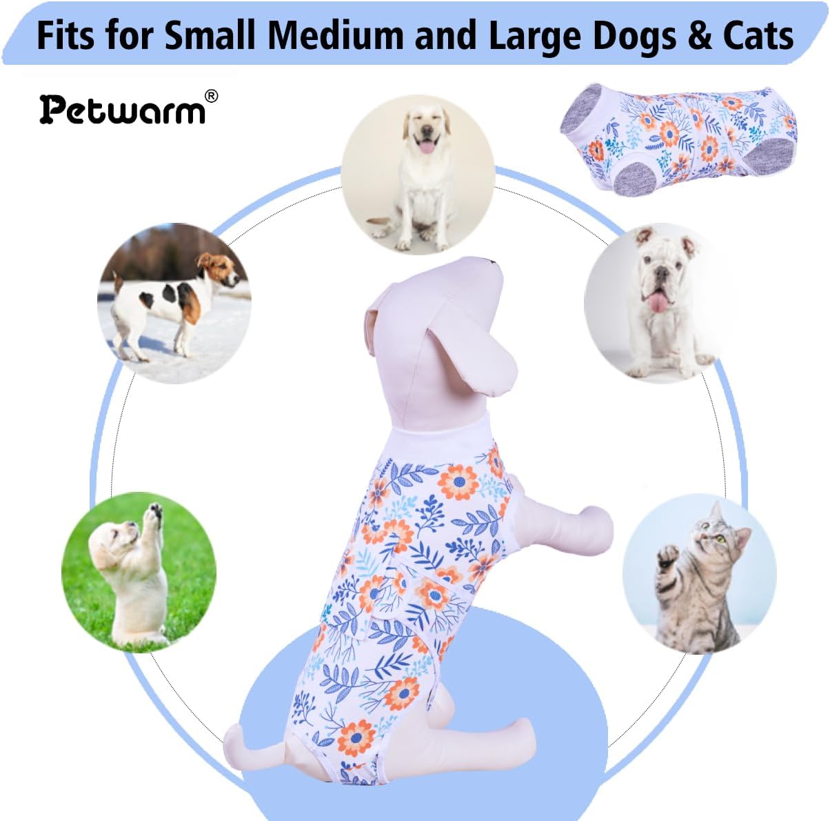 Detalle de PetWarm Dog Surgical Recovery Suit: Flower Pattern Orange, Size S