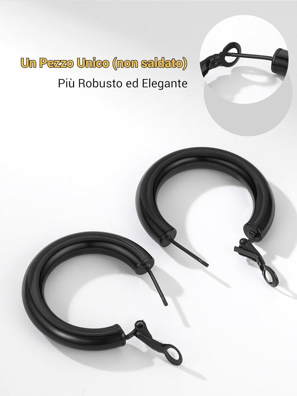 Thumbnail 5 de PROSTEEL orecchini oversize a cerchio neri in acciaio 316L (30/40/60/80 mm)