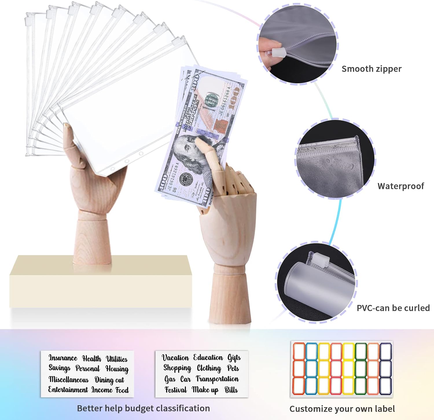 Detalle de Onlyesh 28Pcs-Shiny-Book Budget Binder with Waterproof Cash Envelopes, Silver