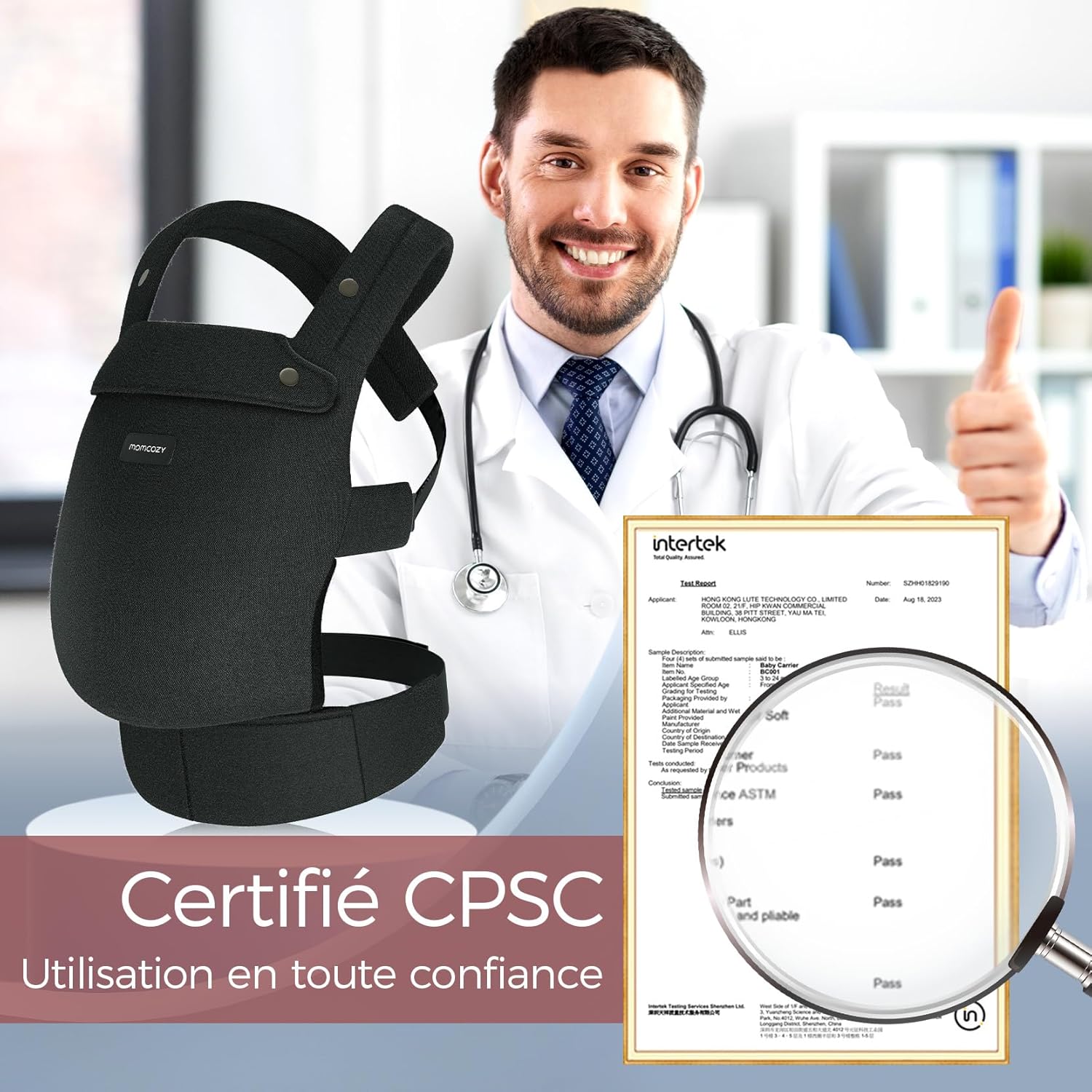 Thumbnail 2 de Momcozy Porte-bébé coton doux Noir 3–20 kg