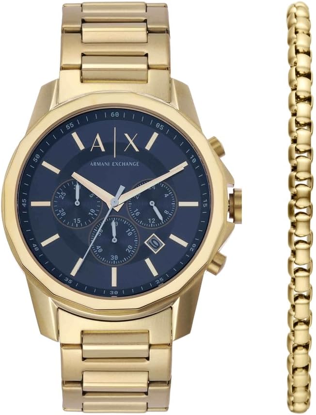 Detalle de Armani Exchange Goldfarbene Herrenuhr – Quarz-Chronograph, 44 mm Gehäuse, Edelstahlarmband
