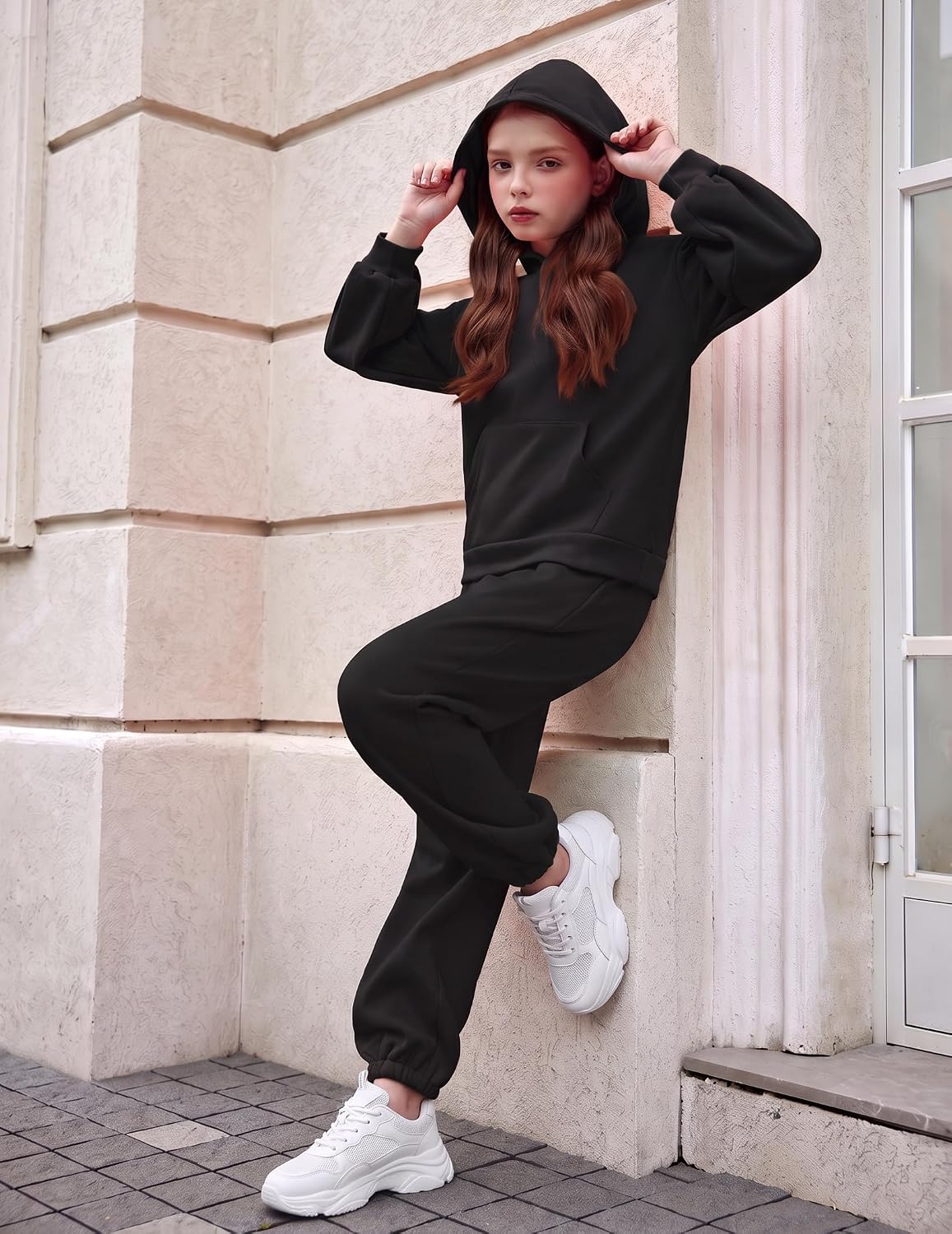 Detalle de Arshinet Girls' Two-Piece Sweatshirt and Sweatpants Set