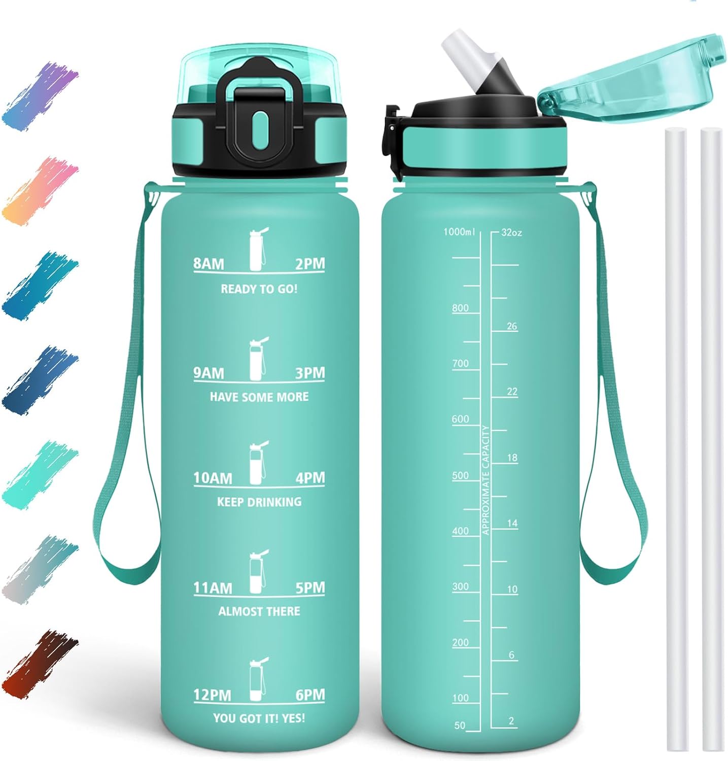 Motswedi borraccia 1000 ml motivazionale con cannucchia verde smeraldo, senza BPA