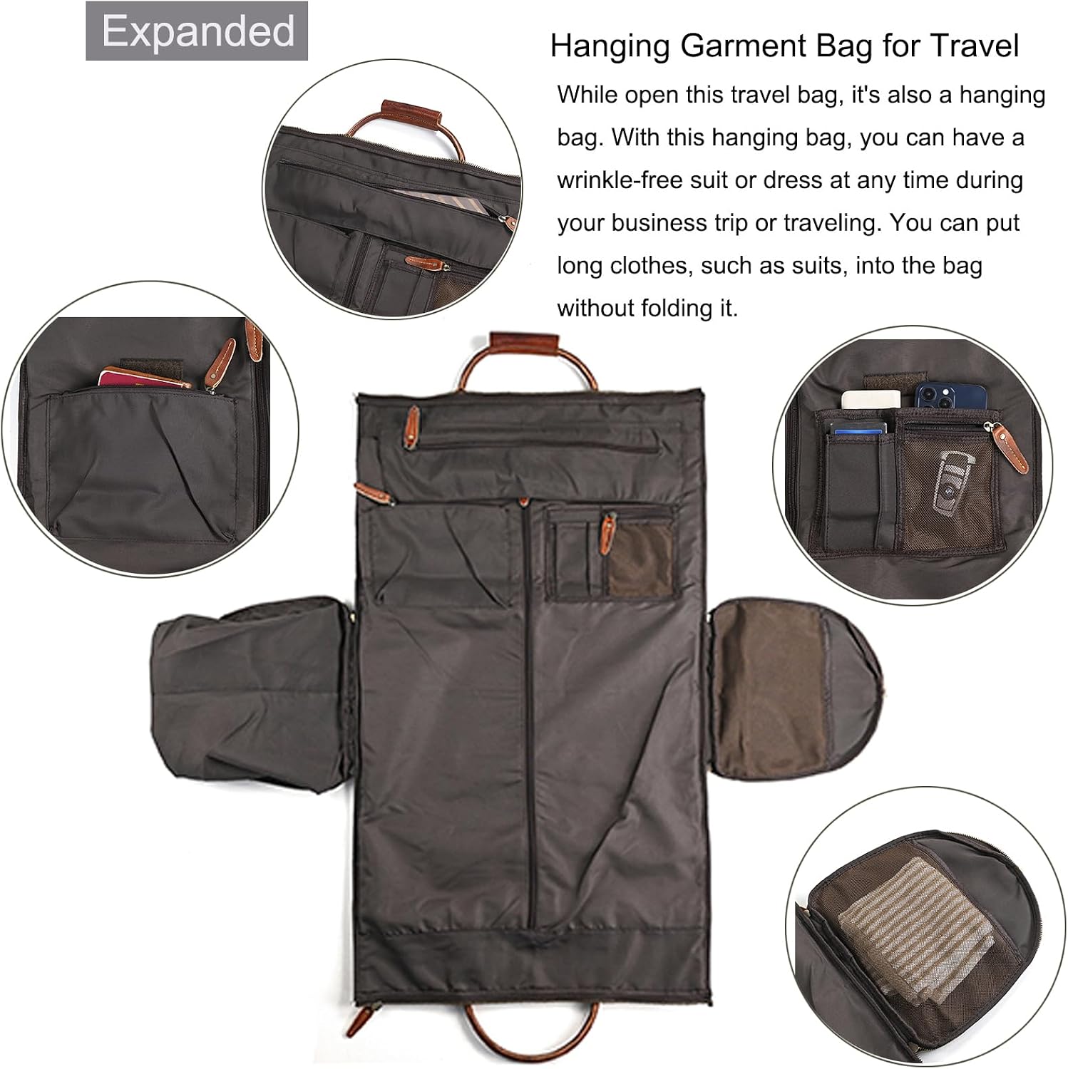Thumbnail 3 de LUUFAN Genuine Leather Travel Bag Large Capacity: 2-in-1 Garment Bag and Duffel with Shoe Compartment