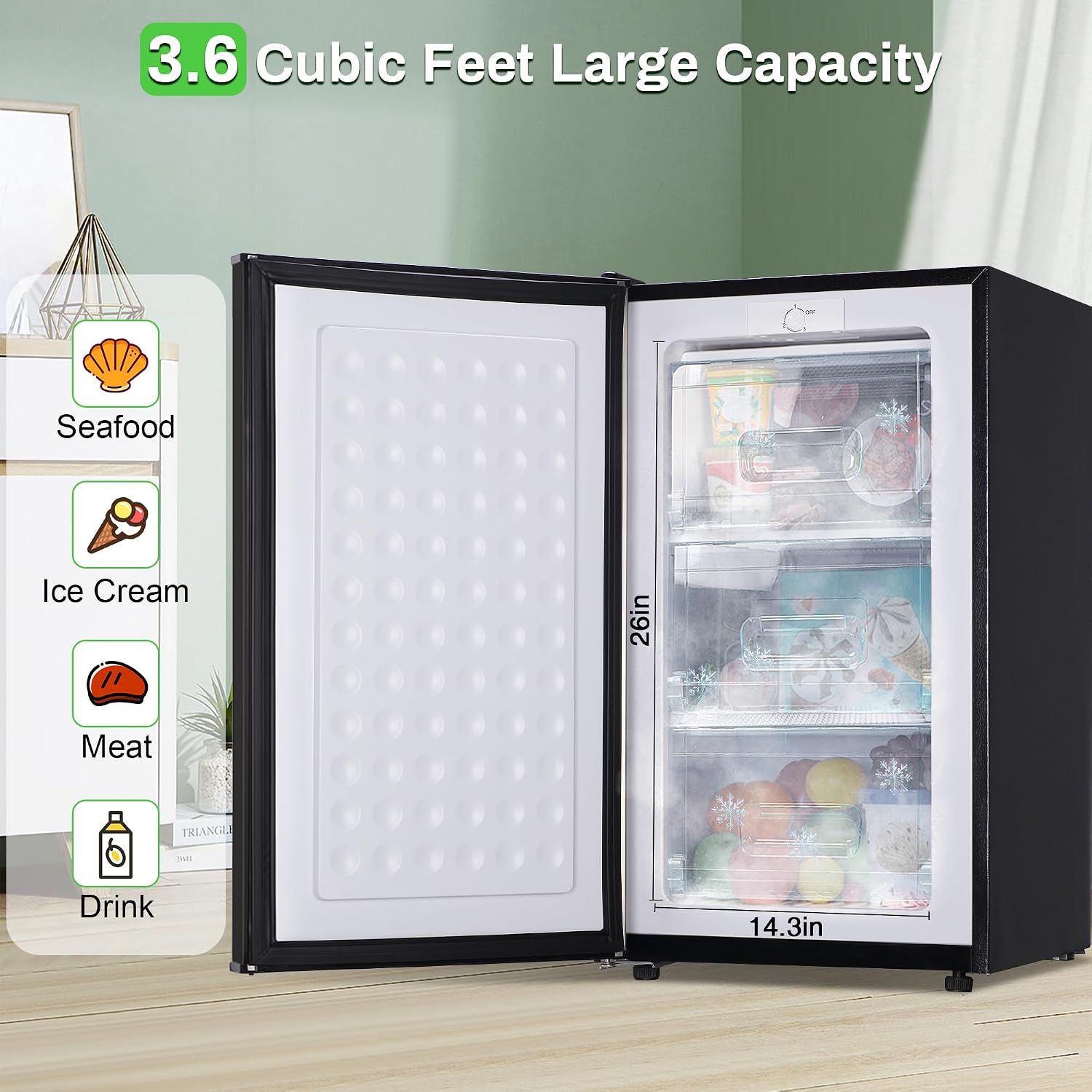 Detalle de Maine BD-80U-B-X03 3.6 Cu. Ft. Upright Freezer, Reversible Door