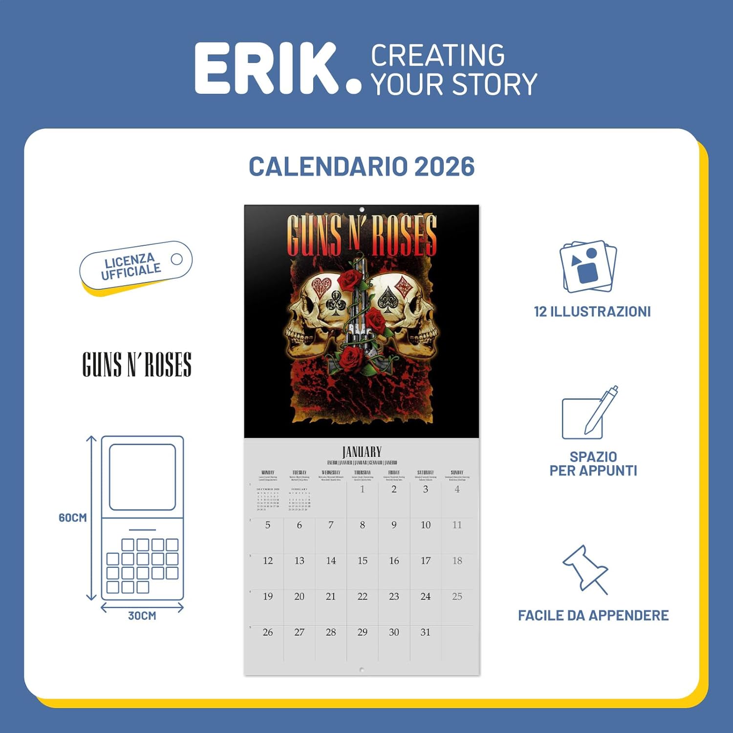 Thumbnail 2 de Grupo Erik Calendario da muro 2026 Guns N' Roses 30x30 cm 📅