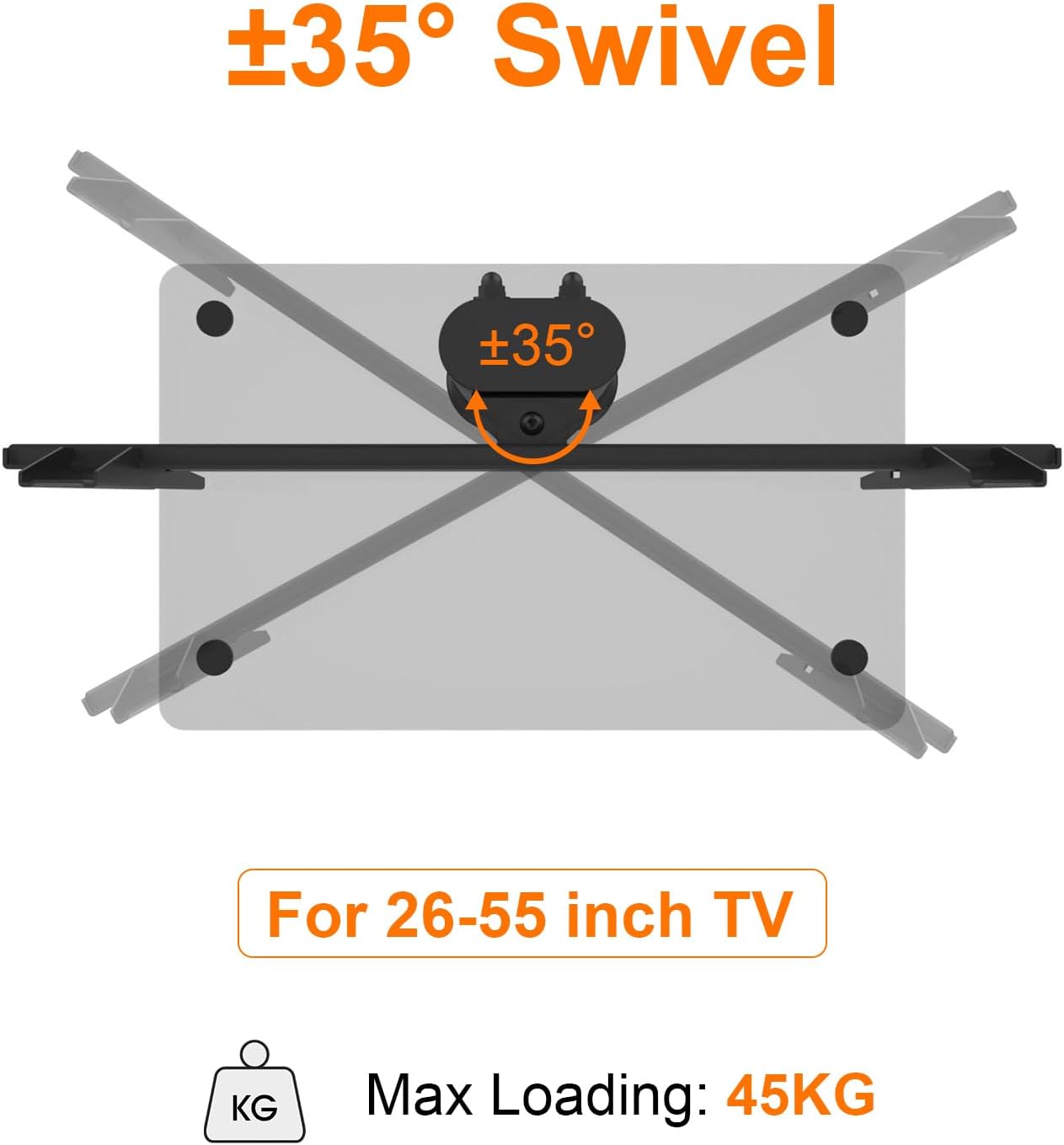 Detalle de GRIFEMA GB1005 Universal TV Stand for 26–55 inch TVs (Swivel, Height Adjustable, 8mm Tempered Glass Base)