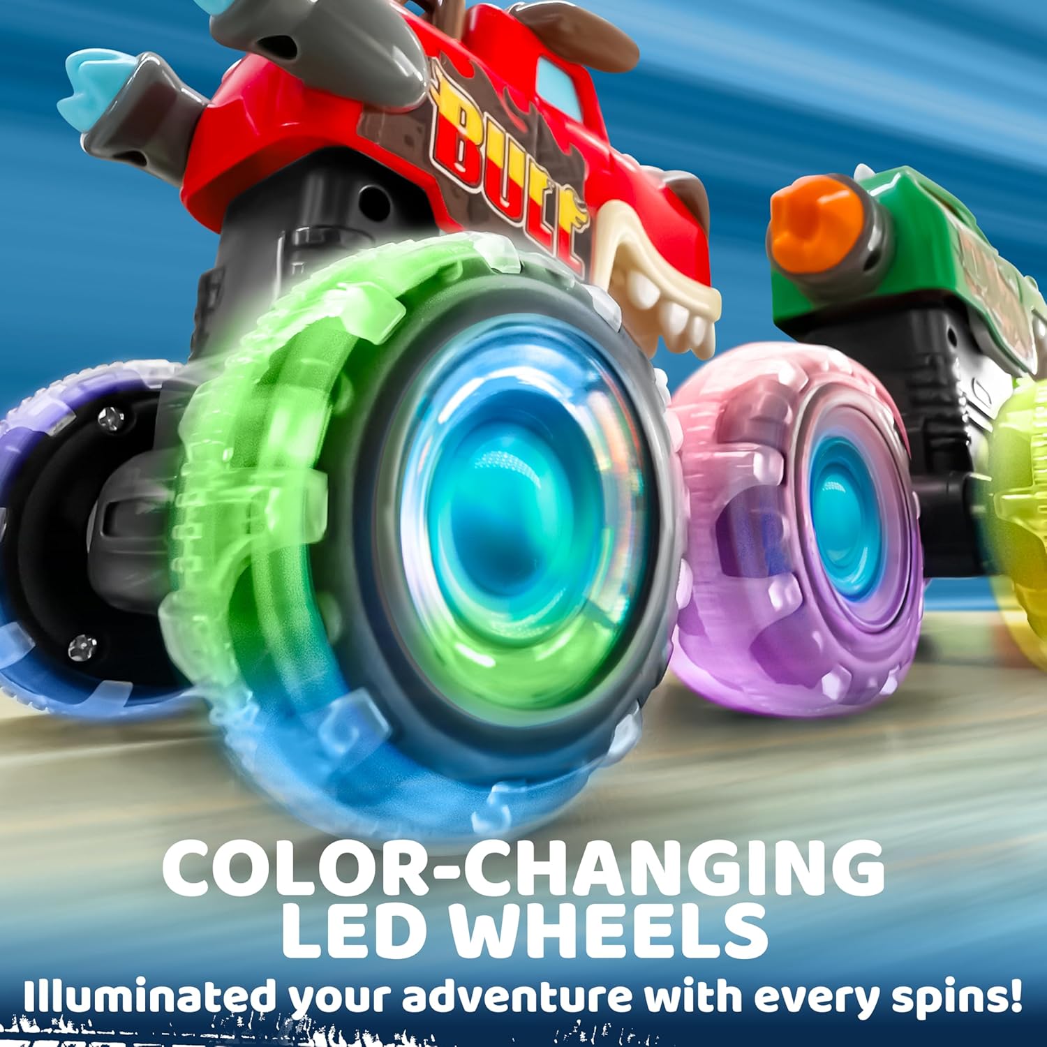 Detalle 2 de JOYIN Monster Treads Lightning Wheels 3-pack motion-activated toy trucks 🚚