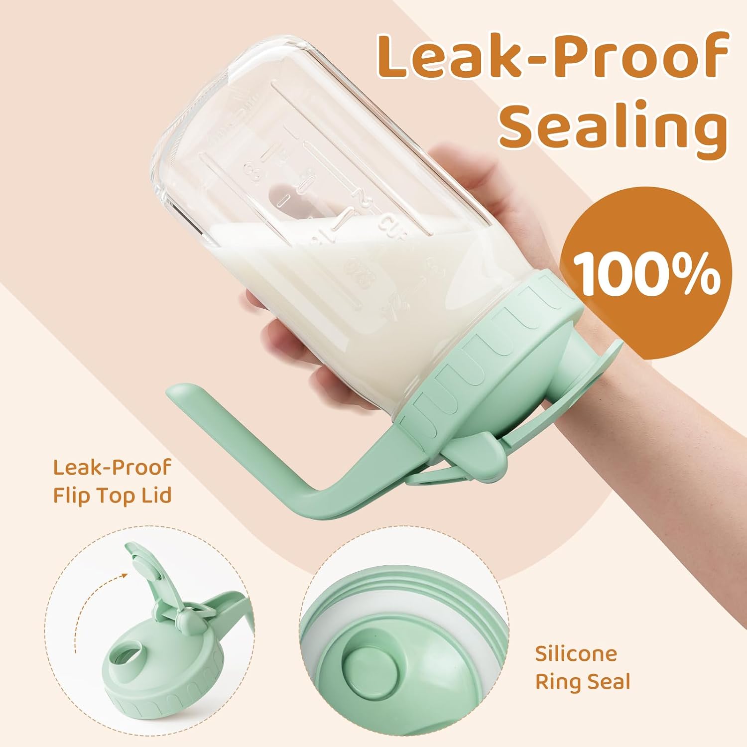 Detalle 2 de OneDream 32 oz Glass Breast Milk Pitcher with Sealing Lid and Wide Mouth