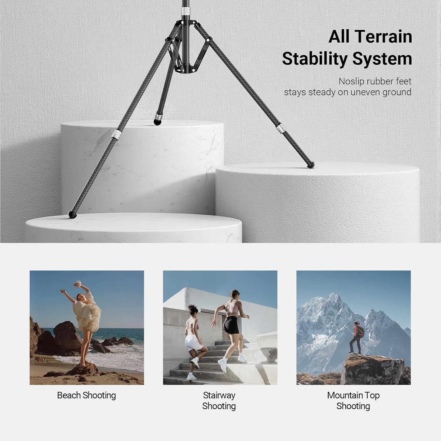 Detalle de NEEWER ST260C Carbon Fibre Tripod Stand with Reversible Legs (35"–102", 3 kg Load)