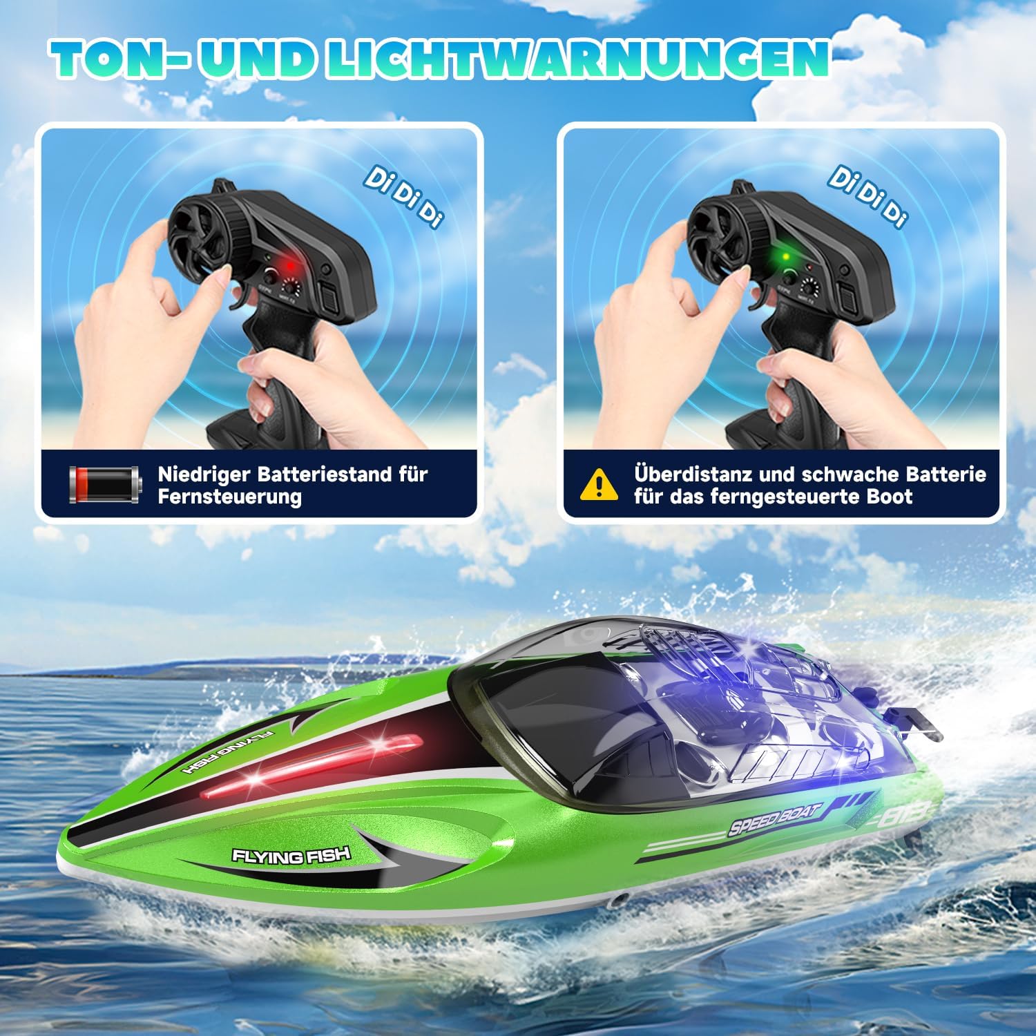 Thumbnail 6 de 30 KM/H Ferngesteuertes Boot – RC-Speedboot ab 6 Jahren (1:16) mit Dual-Akkus, wasserdicht, LED-Beleuchtung und Auto-Piloten