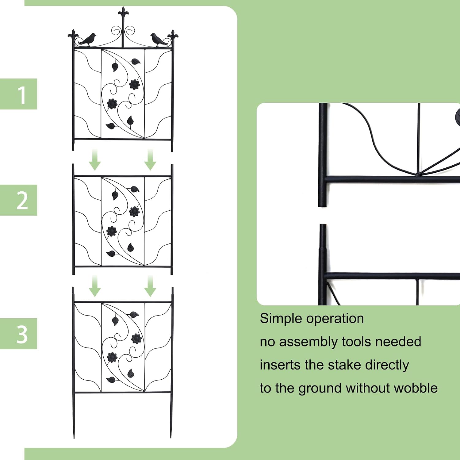 Thumbnail 6 de Traliccio per Rampicanti in Metallo Nero – Set di 2 Graticolati da giardino 195x50 cm