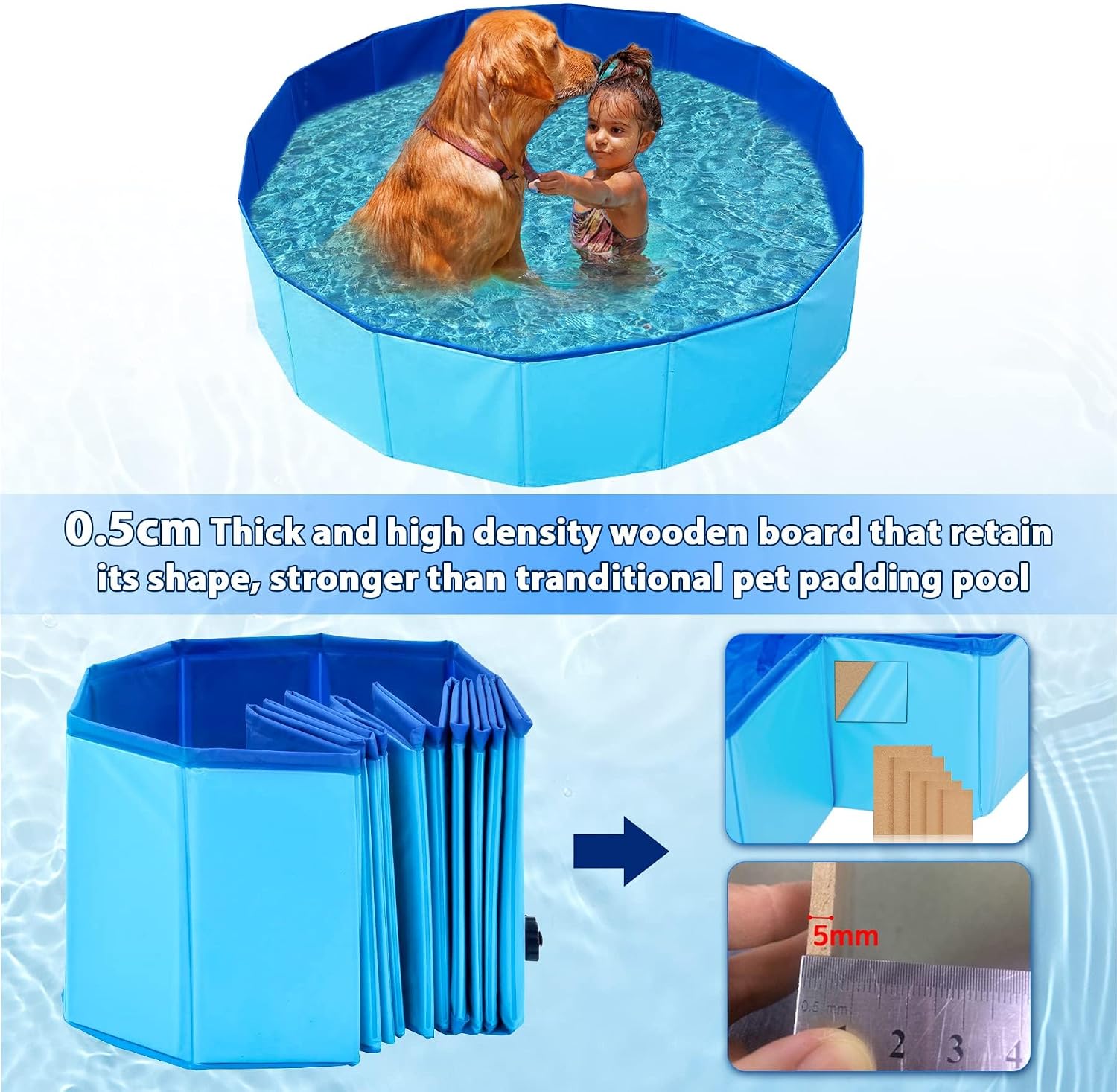 Detalle de Dog Pool Foldable Dog Padding Pool: Portable, Durable PVC Bathing Pool for Pets (160x30cm)