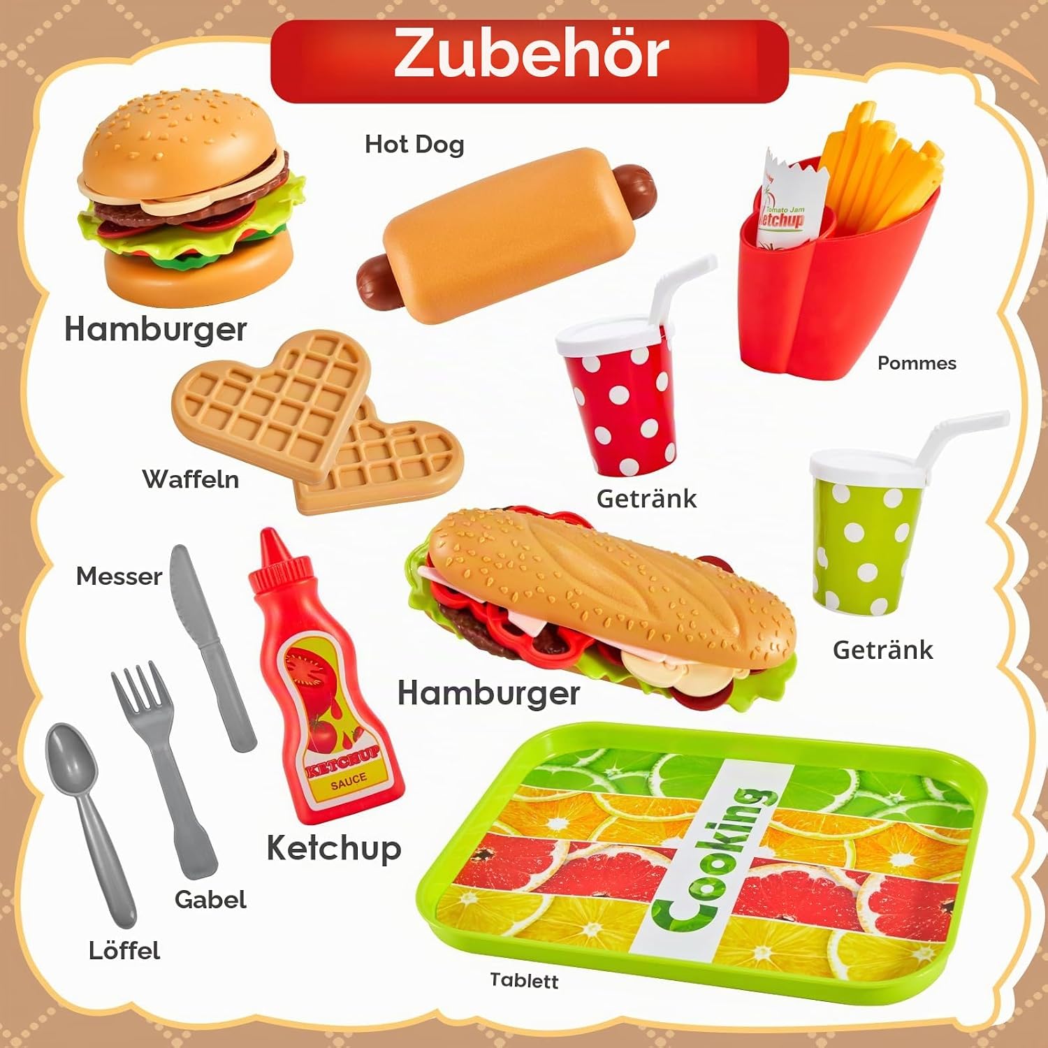 Thumbnail 3 de BUYGER Kinder Lebensmittel-Küche: Realistische Fast-Food-Figurensets für Rollenspiele und DIY-Montage