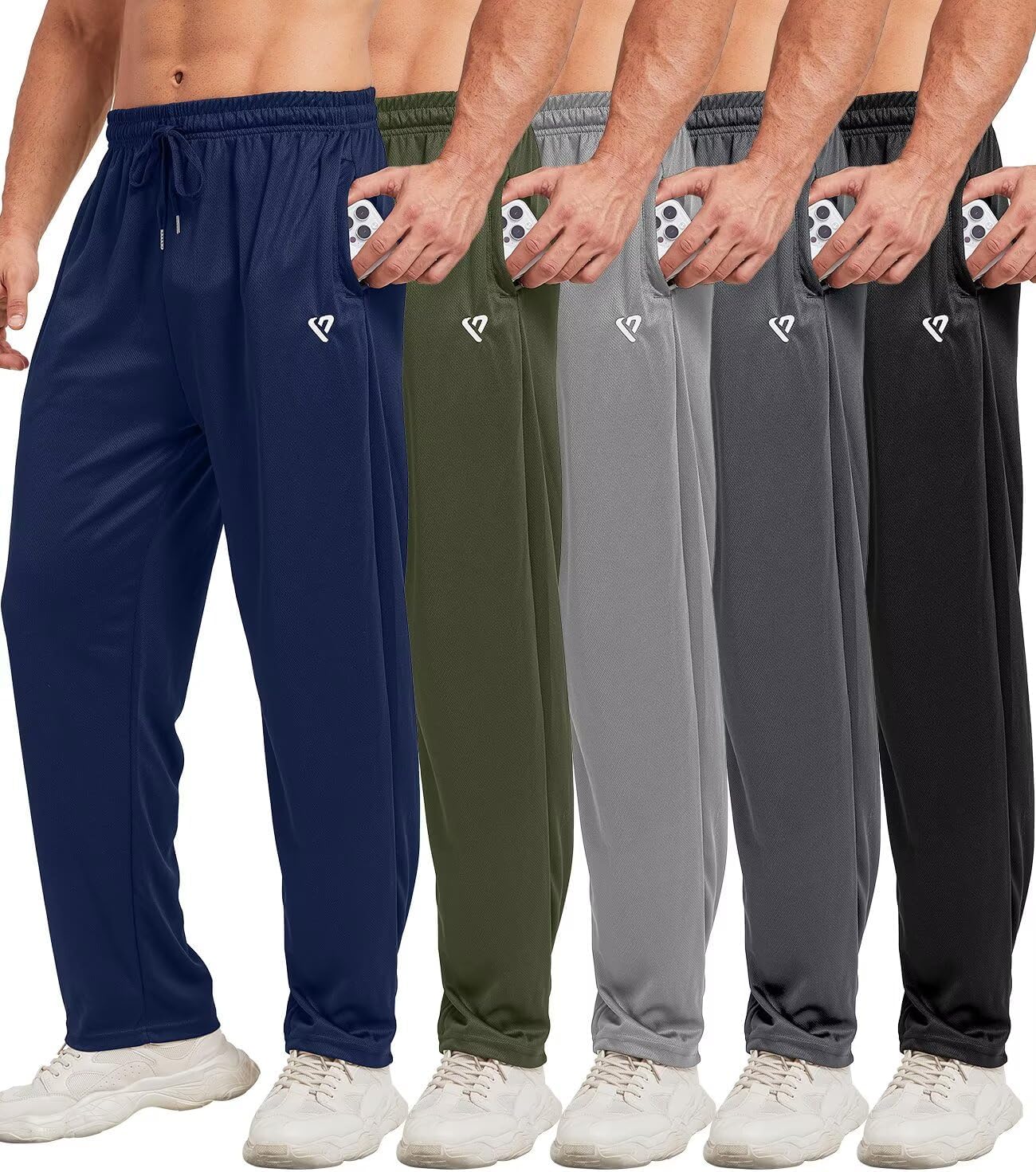 5 Pack Mens Sweatpants Joggers with Zip Pockets