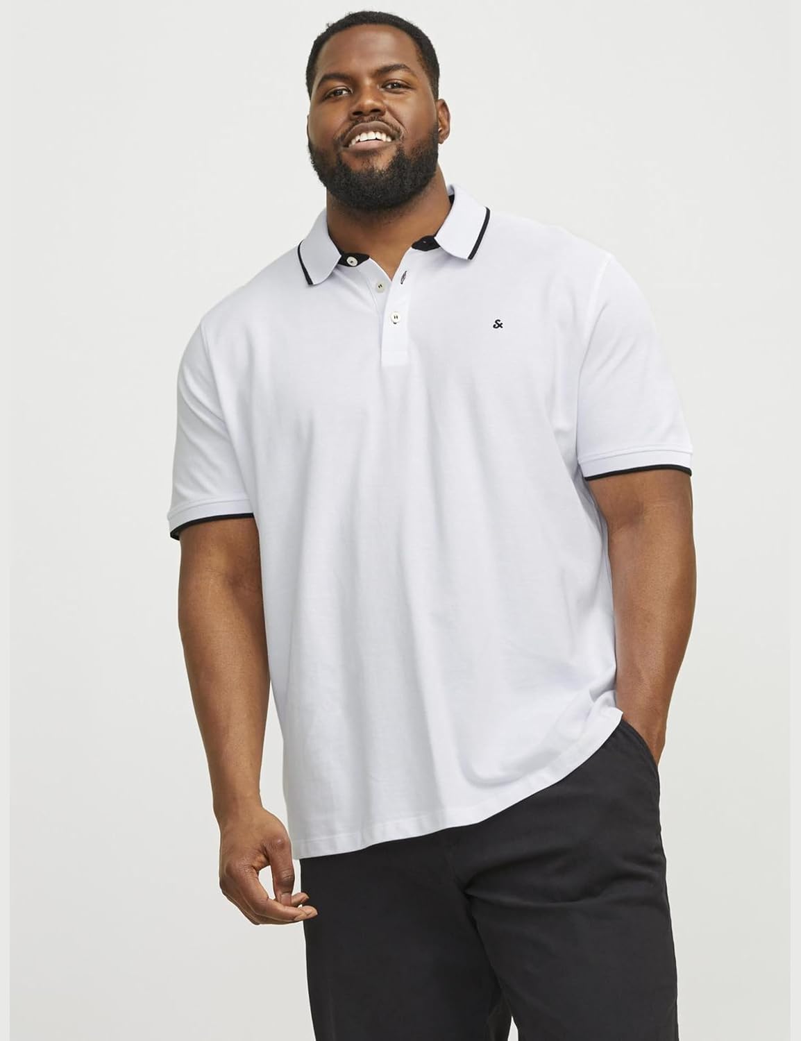 Detalle 2 de Jack & Jones JJepaulos Polo Ss Noos Pls, Polo de Manga Corta para Hombre, White Detail:ps, 5XL Grande
