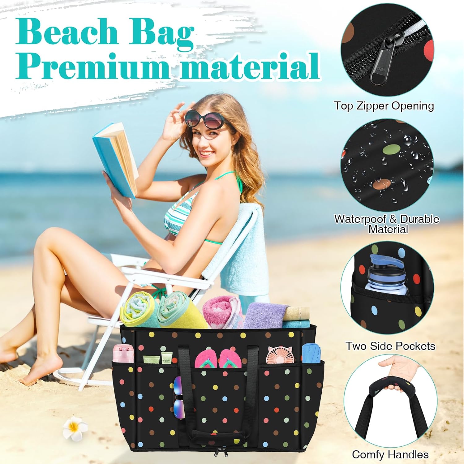 Thumbnail 2 de LUROON Strandtasche XXL 50x35x20 cm
