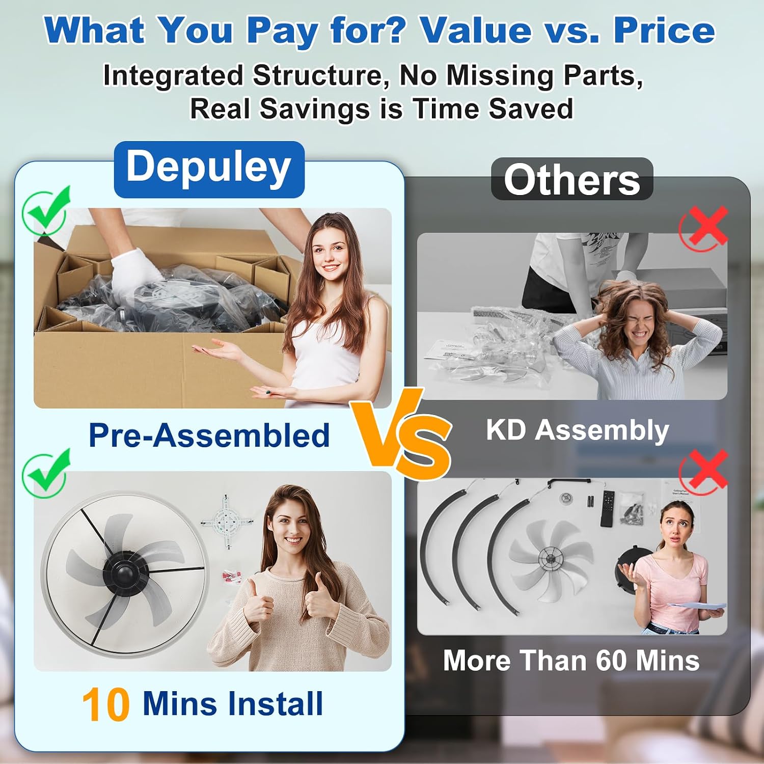 Detalle 2 de DINGLILIGHTING WS-FPZ195-20C 20-Inch Flush-Mount Ceiling Fan with LED Light