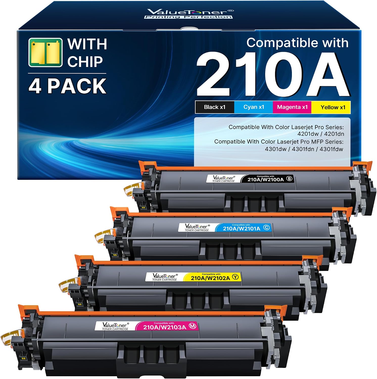 Detalle de Valuetoner 210A Toner Cartridge 4-Pack with Chip for HP 4301/4201 Series