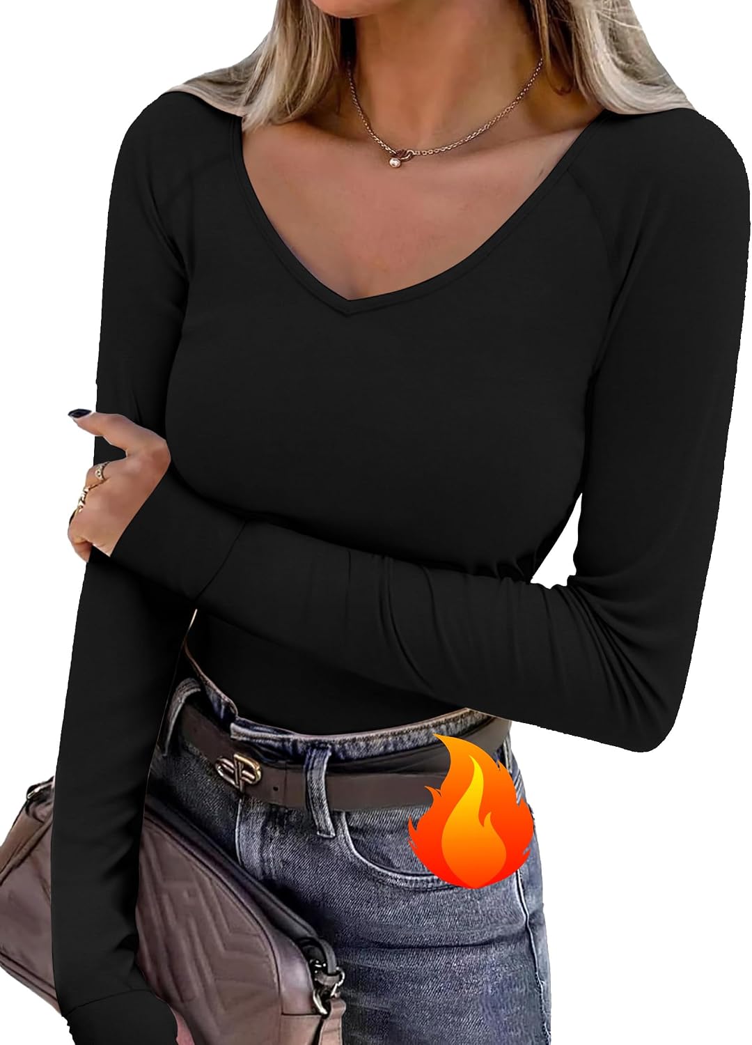 Detalle de Wayleb Maglia Termica Donna con Pile Interno: comfort, stile e versatilità per l'inverno
