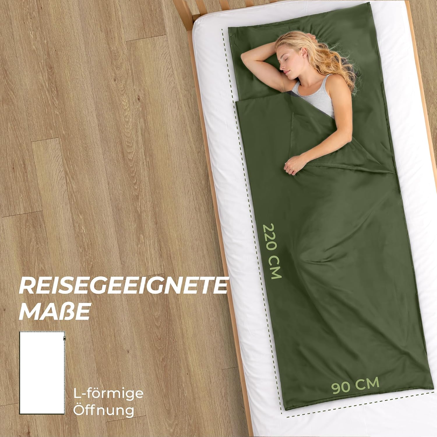 Detalle 2 de ZENACROSS Hüttenschlafsack Ultraleicht Mikrofaser – Schlafsack-Inlett mit integriertem Kissenfach
