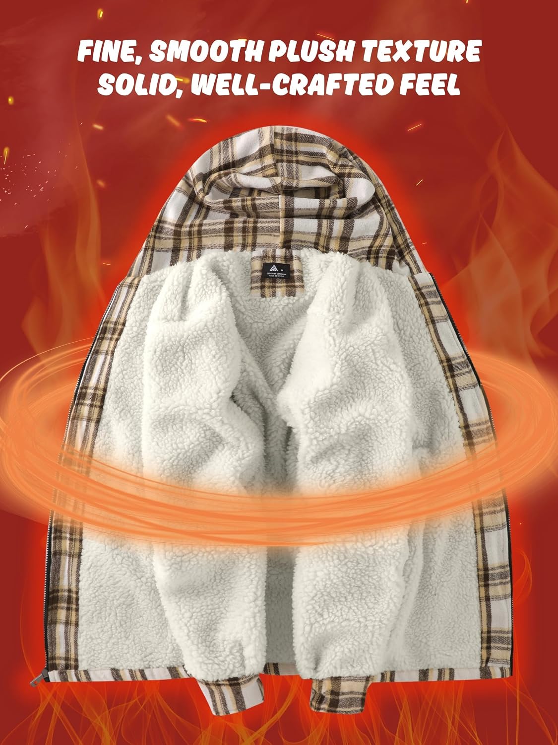 Detalle de Ceoutdoor Men's Plaid Sherpa-Lined Fleece Jacket, Hood, Zip Front, 4 Pockets