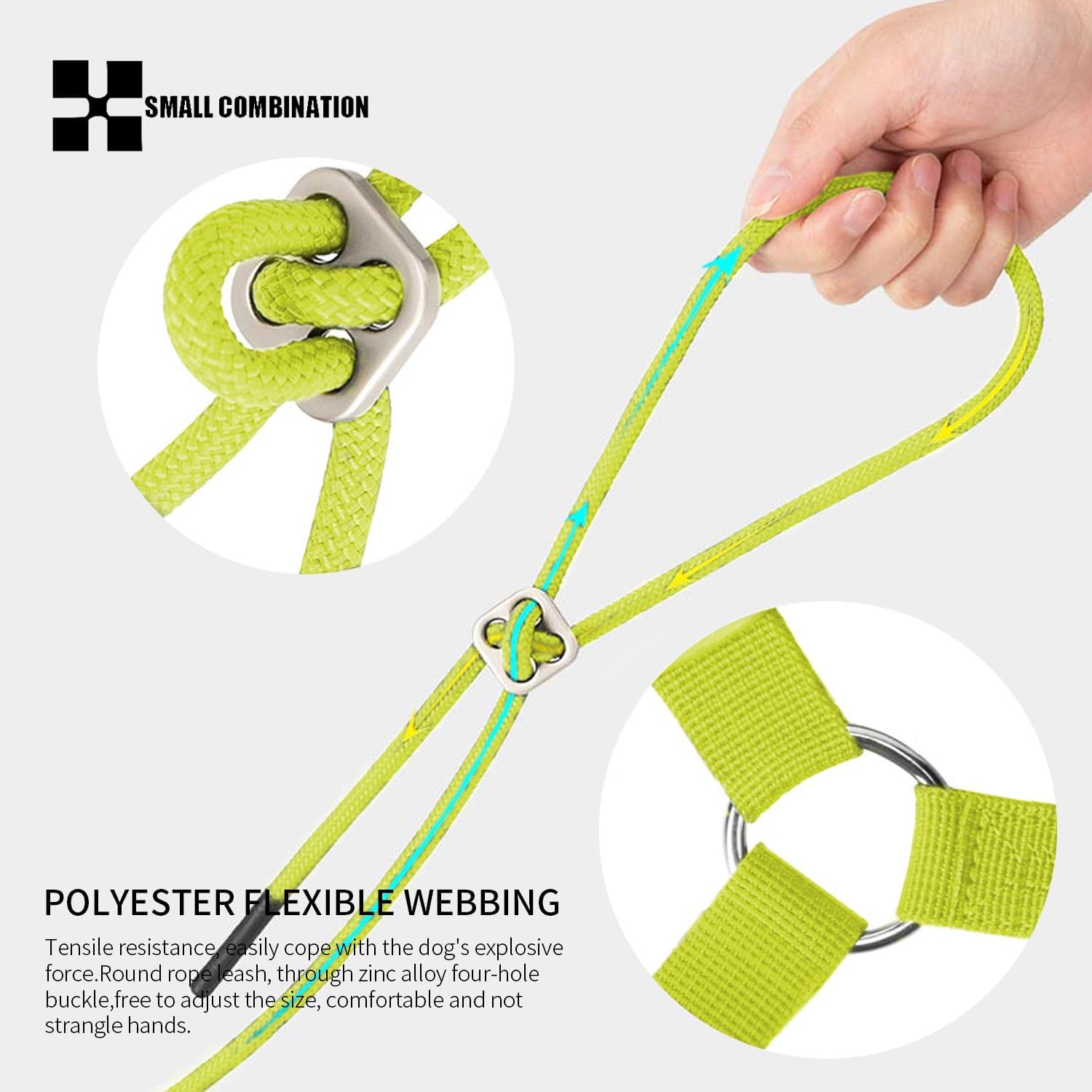 Detalle 2 de Small Combination Small Combination Combination Nylon Dog Harness with Reflective Strips, Adjustable Straps and Matching Lead (Bright Green, XXXS)