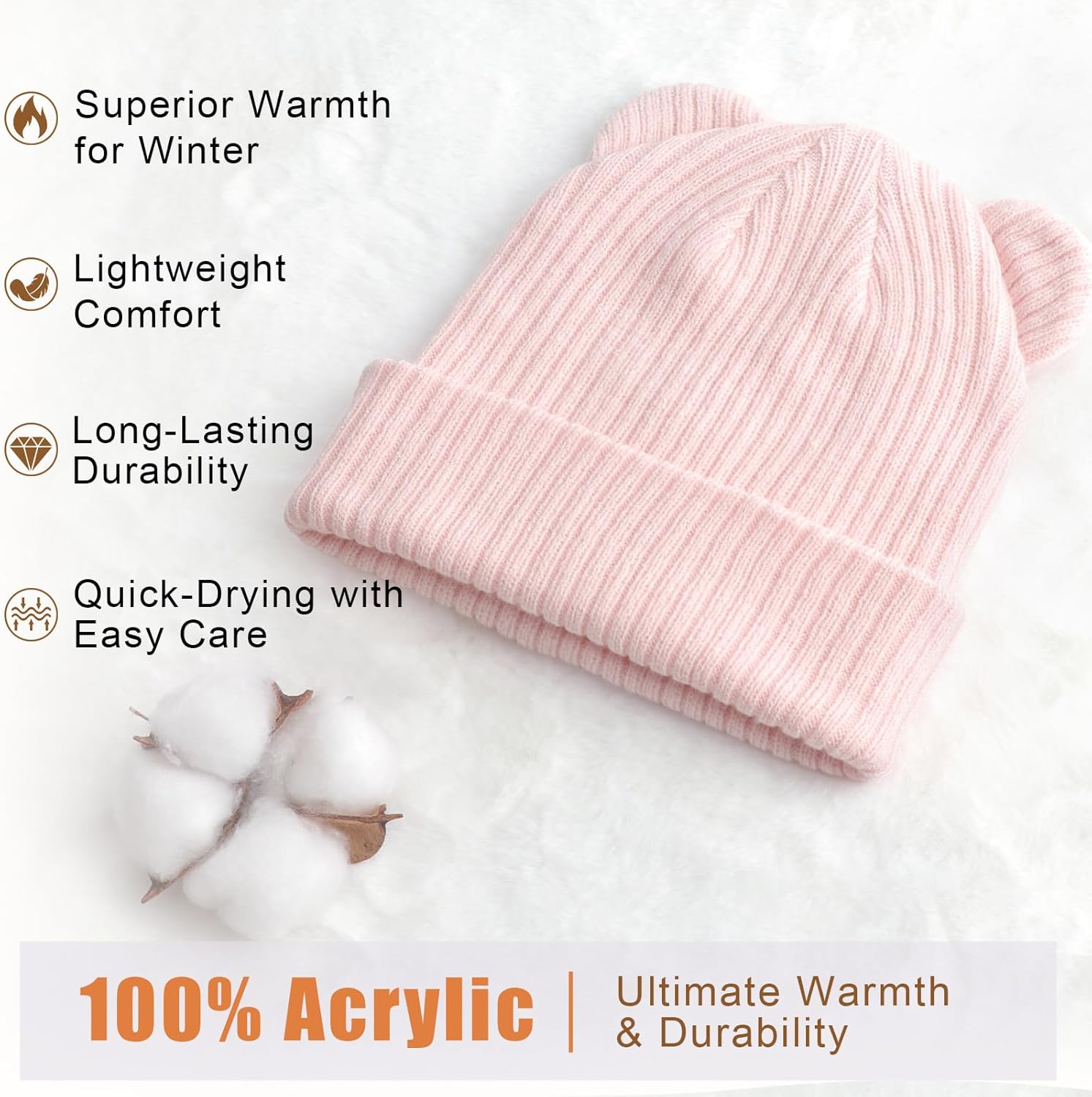 Thumbnail 2 de DRESHOW Toddler Beanie Hat with Bear Ears (Acrylic, Double-Layer) for 6–24 Months