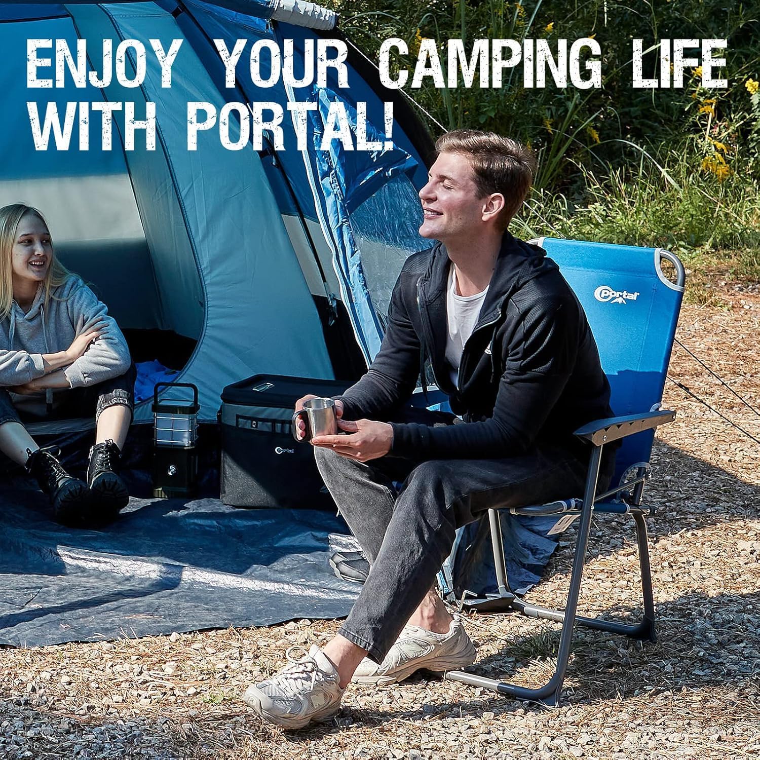 Detalle de Portal Campingstuhl faltbar Klappstuhl Camping bis 150 kg belastbar, leicht & komfortabel – Blau