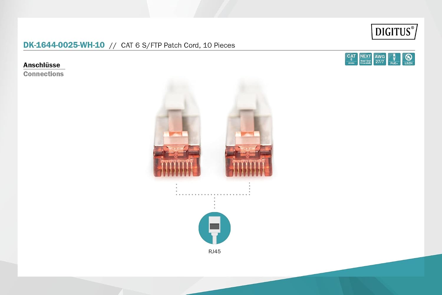Thumbnail 2 de Digitus DK-1644-0025-WH-10 Cavo Cat6 S-FTP 10 m