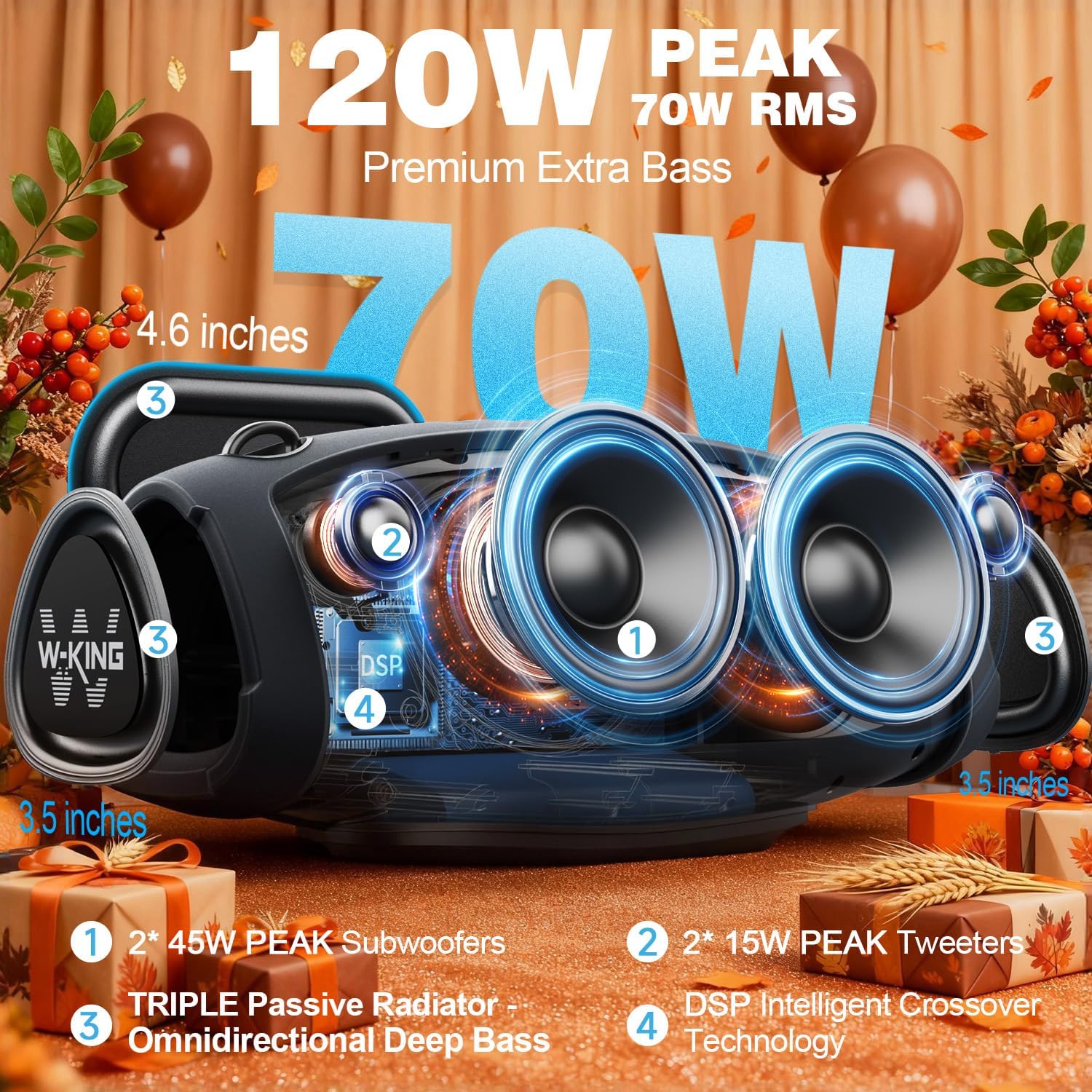 Detalle 2 de W-KING X10 120W Lautsprecher Bluetooth Groß 📢