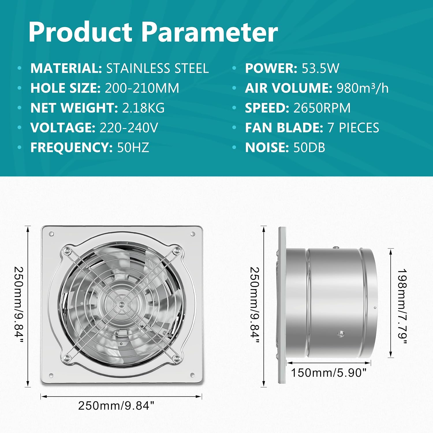 Detalle de HG Power Extractor 200mm 980 m³/h ventilador silencioso