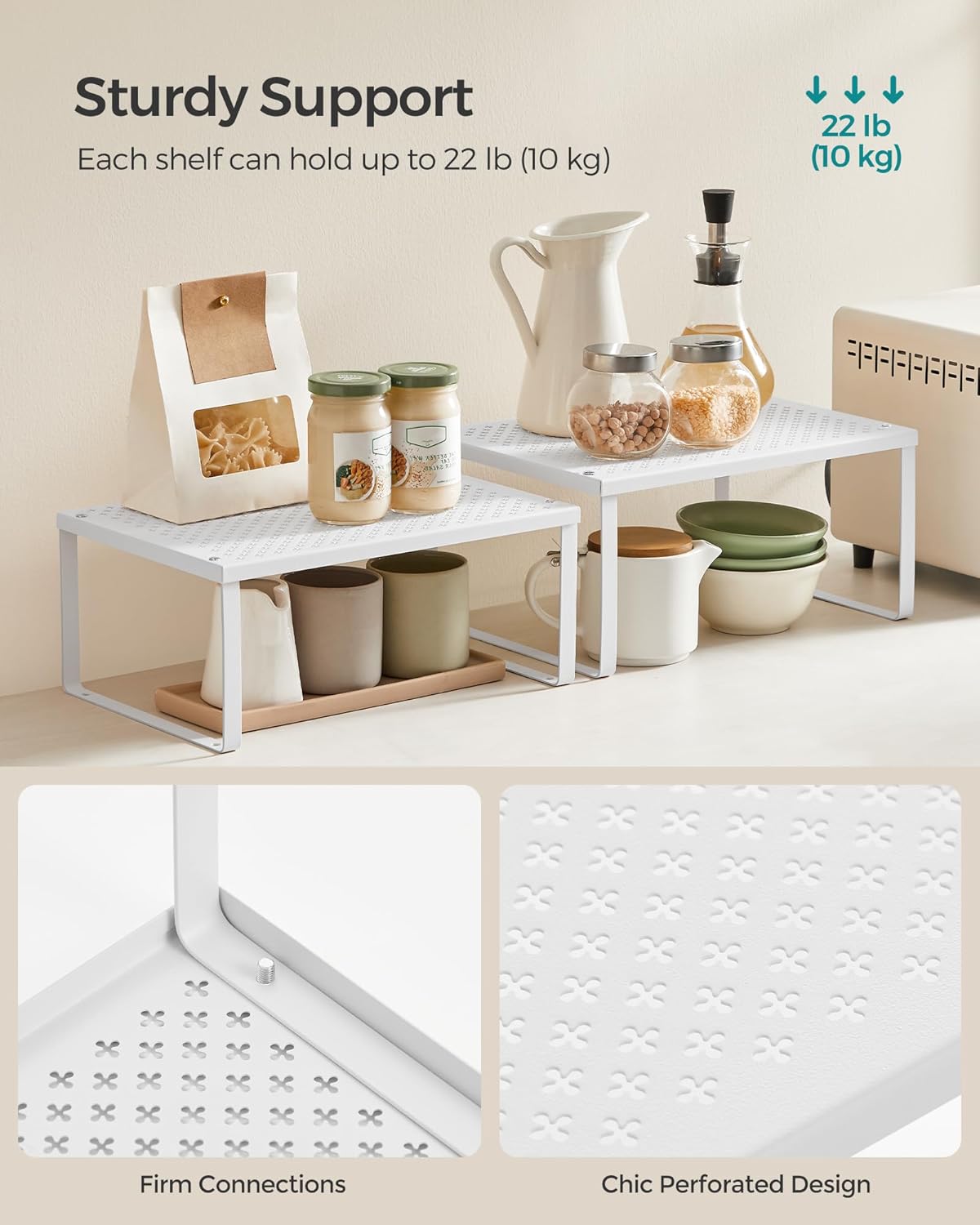 Detalle 2 de SONGMICS KCS01WT Stackable cupboard organisers (set of 2)