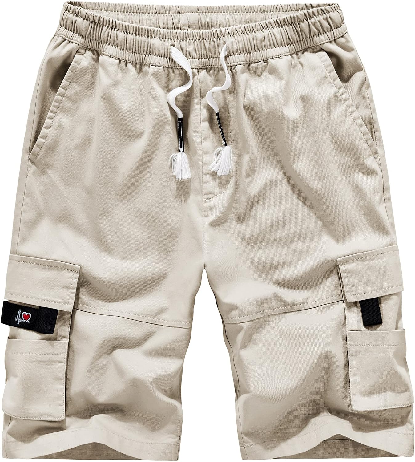 Detalle de APTRO Men's Cargo Shorts with Elastic Waistband and Drawstring — 6 Pockets, 10" Inseam, Relaxed Cotton Twill