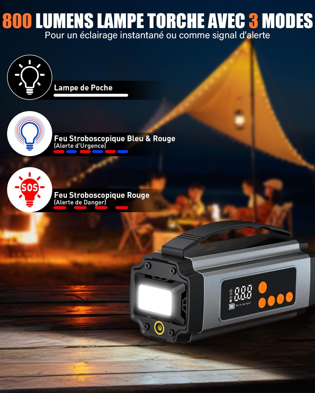 Thumbnail 5 de Onherm 7-en-1 Booster Batterie Voiture avec Gonfleur et Écran LCD – 2000A, 150 PSI