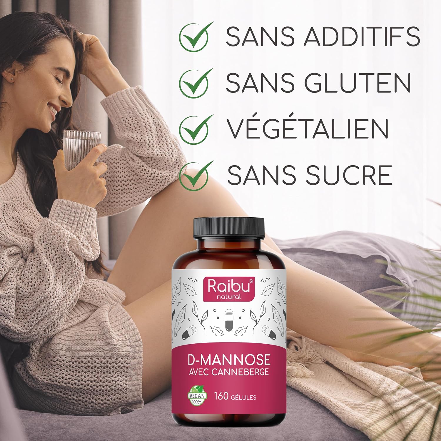 Thumbnail 1 de D-Mannose Raibu Pur 2100 mg par Dose Quotidienne Fortement Dosée – Végan, Canneberge et Vitamine C, 160 gélules
