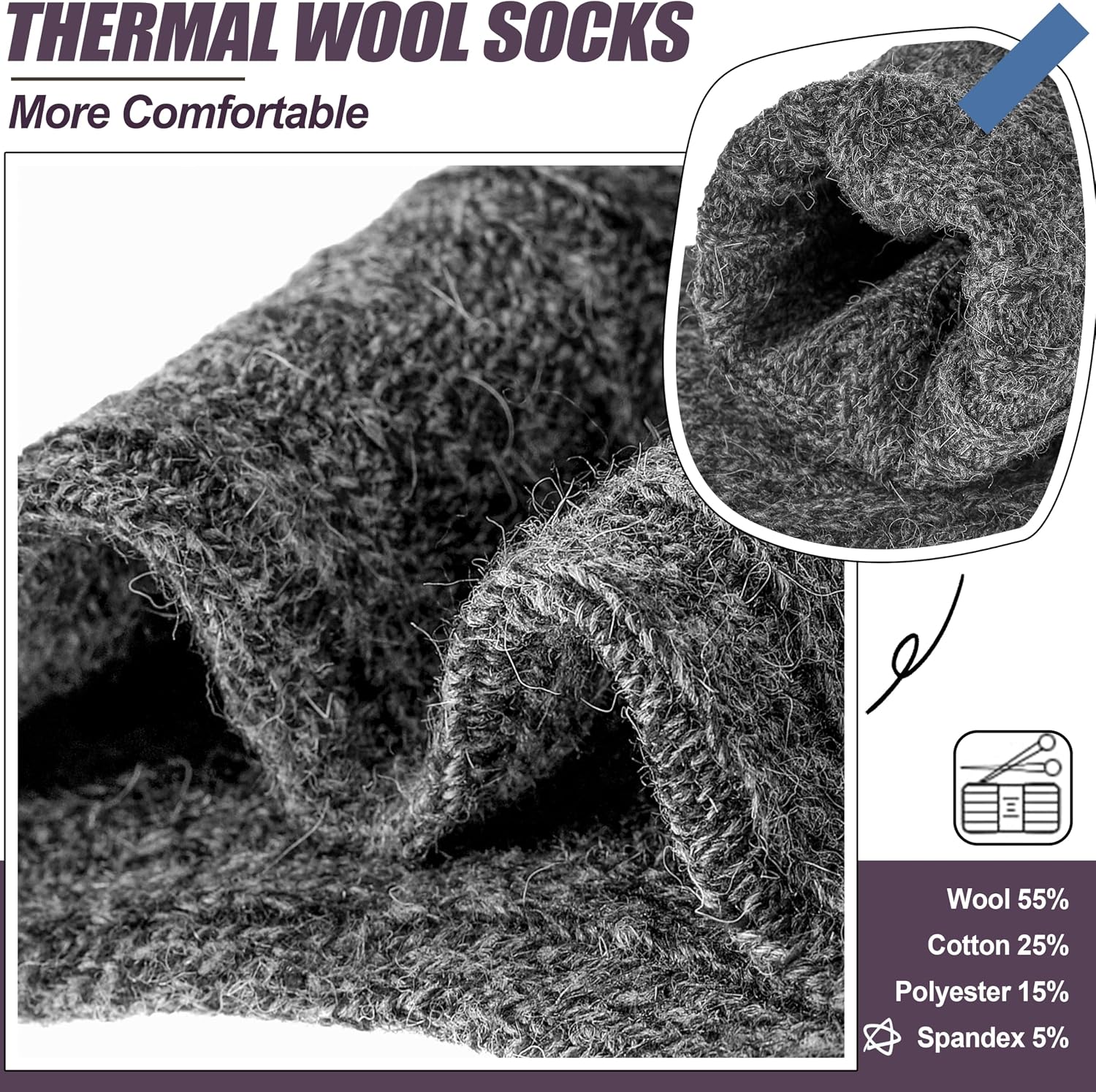 Thumbnail 4 de EBMORE Womens Merino Wool Socks 5 pairs