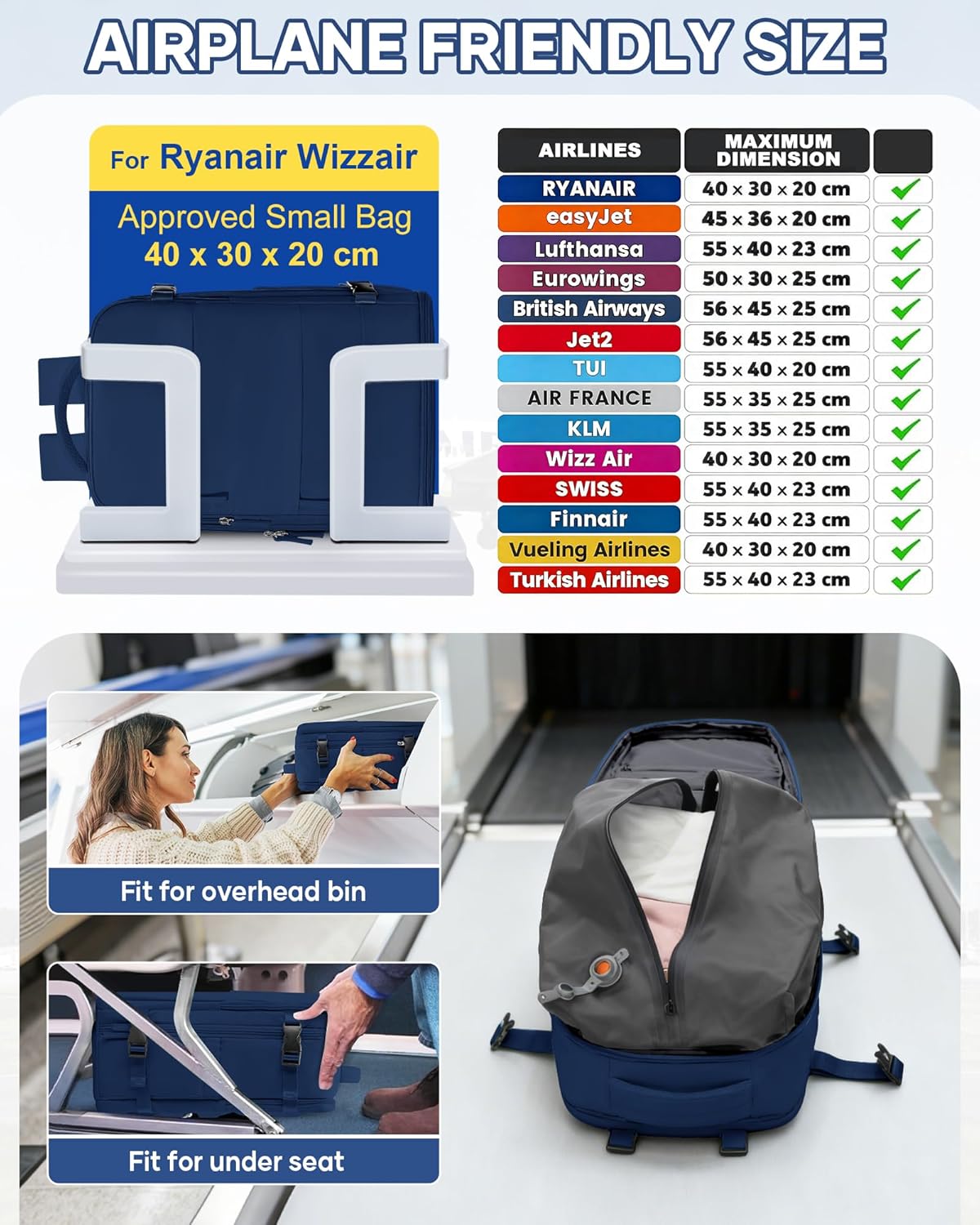 Detalle de SZLX Großer Reiserucksack Damen – Vakuum-Kompression, 40x30x20 cm, Laptopfach, Schuhfach, USB-Pumpe