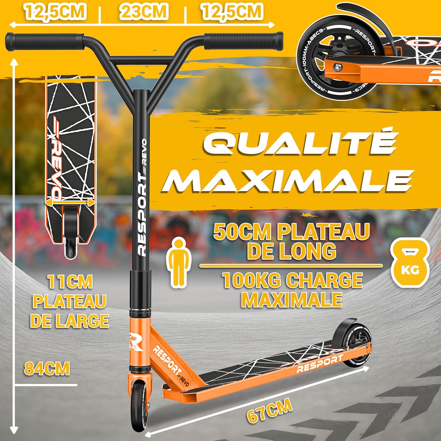 Thumbnail 6 de RE:SPORT Trottinette Stunt Revo – freestyle pour tous les niveaux (100 mm, barre en Y, ABEC 9)