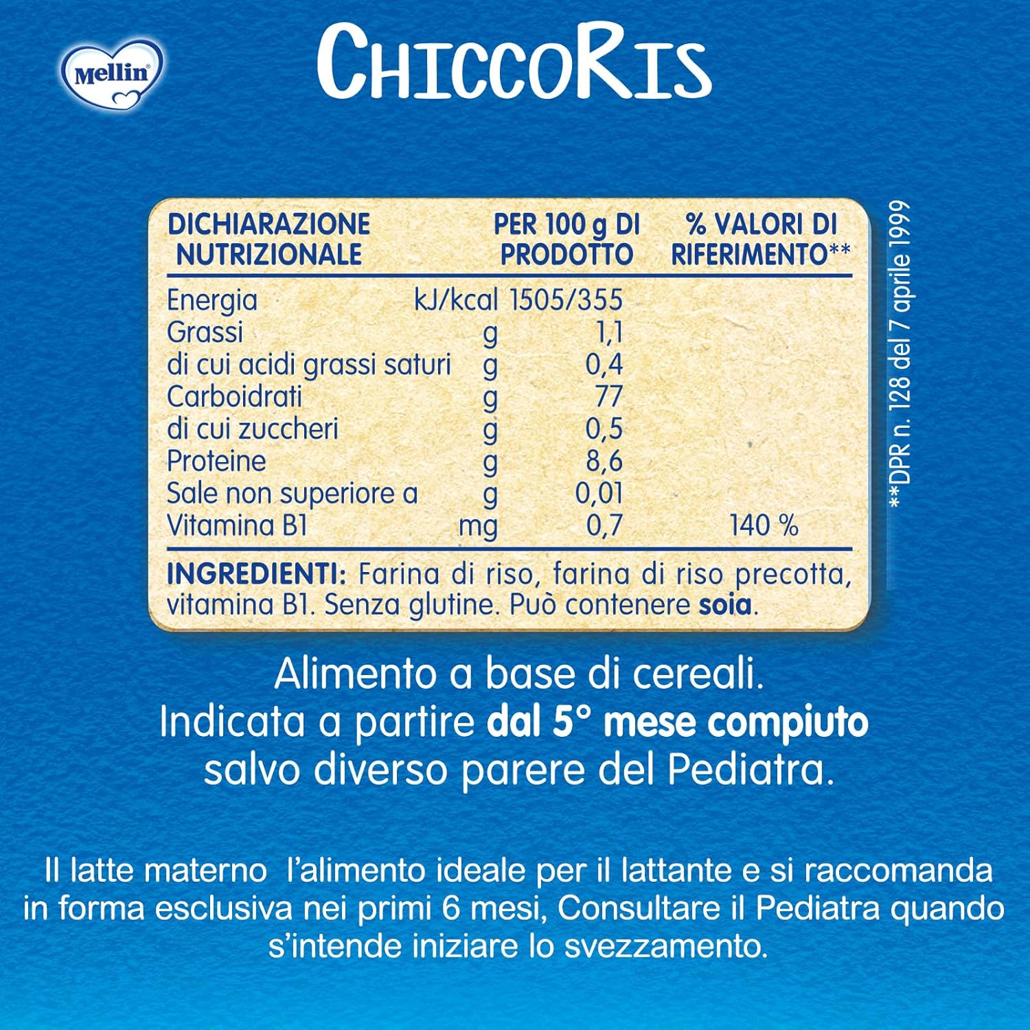 Thumbnail 1 de Mellin ChiccoRis: Alimento con Vitamina B1 a base di Farina di Riso, per Bambini dal 5° Mese, 12 Confezioni da 320 g