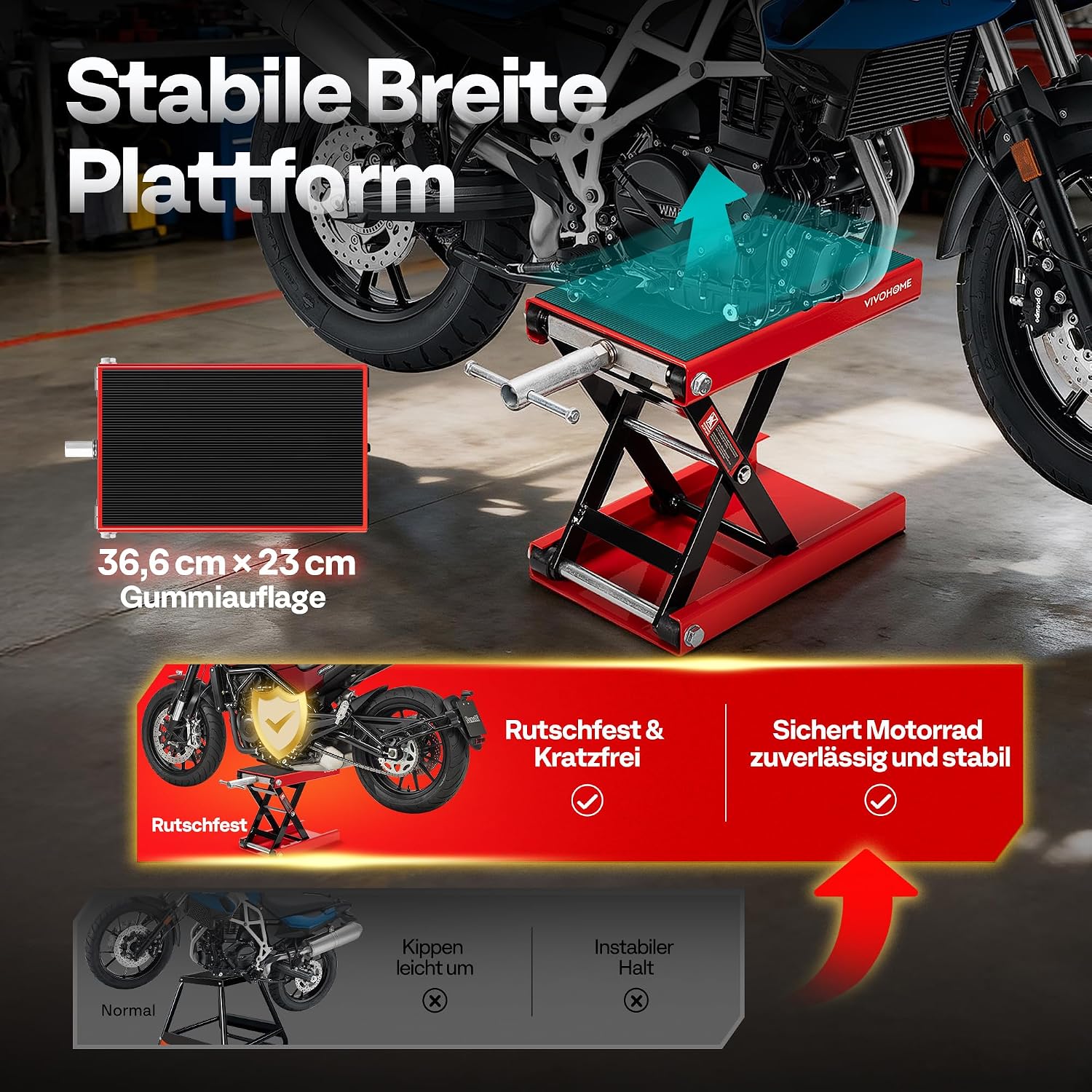 Thumbnail 3 de VIVOHOME Motorradhebebühne 500 kg Scherenwagenheber aus Stahl – mit breitem Deck und Kurbel
