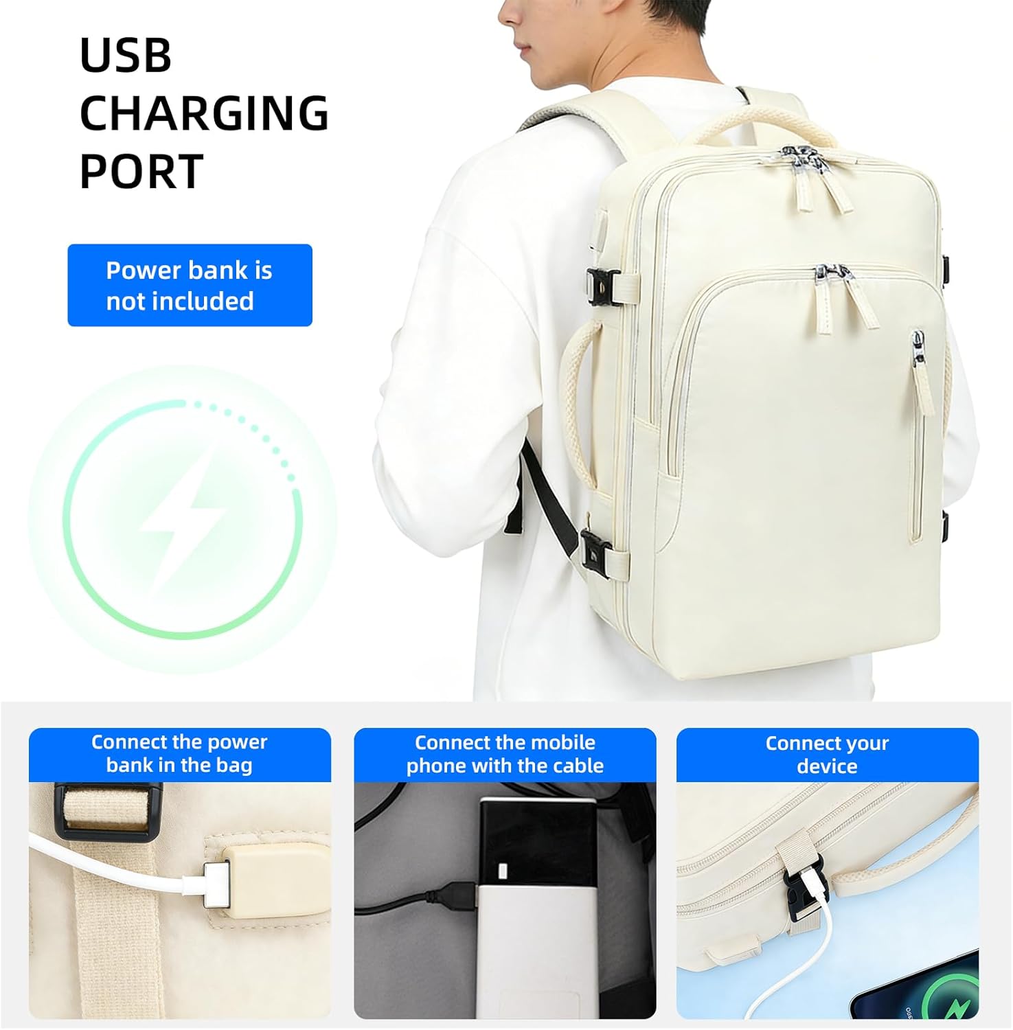 Detalle 2 de AUMTISC Laptop Backpack 22-38L: Flexible, flight-friendly 15.6in carry with USB port
