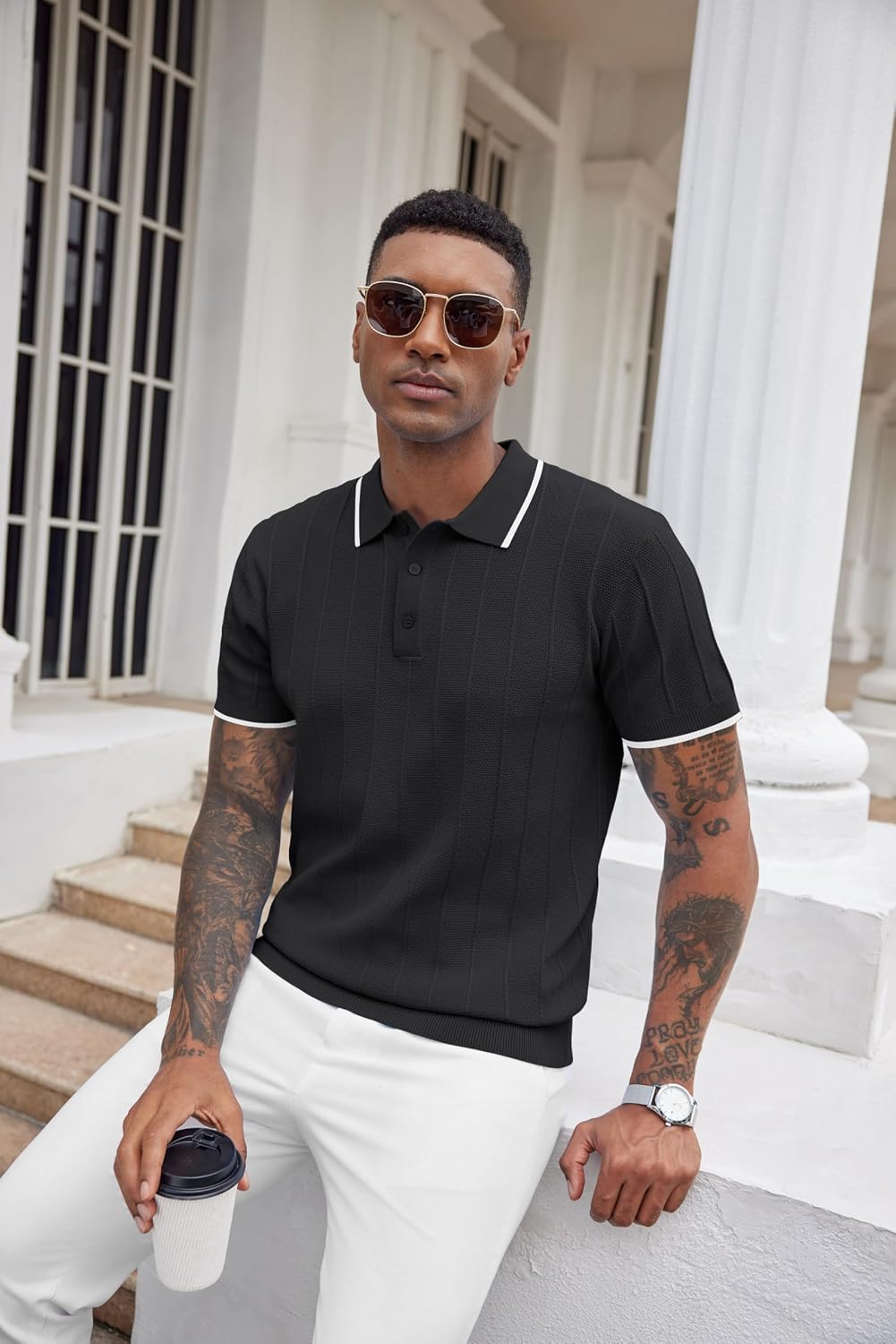 Detalle de COOFANDY Men's Knit Polo Shirt