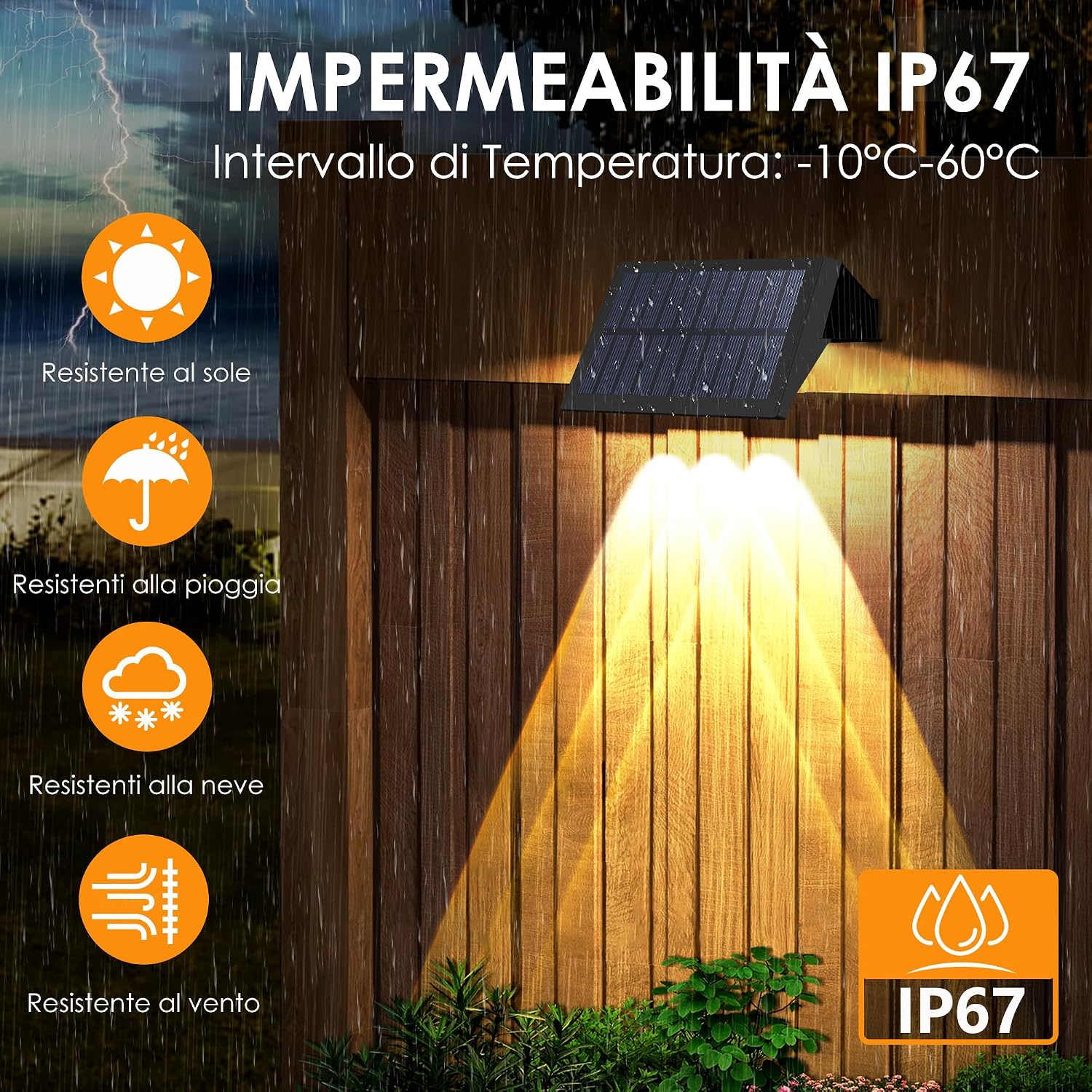 Detalle de Delaiglow Lampade Solari da Esterno: 6 Applique Solarie IP67 per Giardino e Recinzione